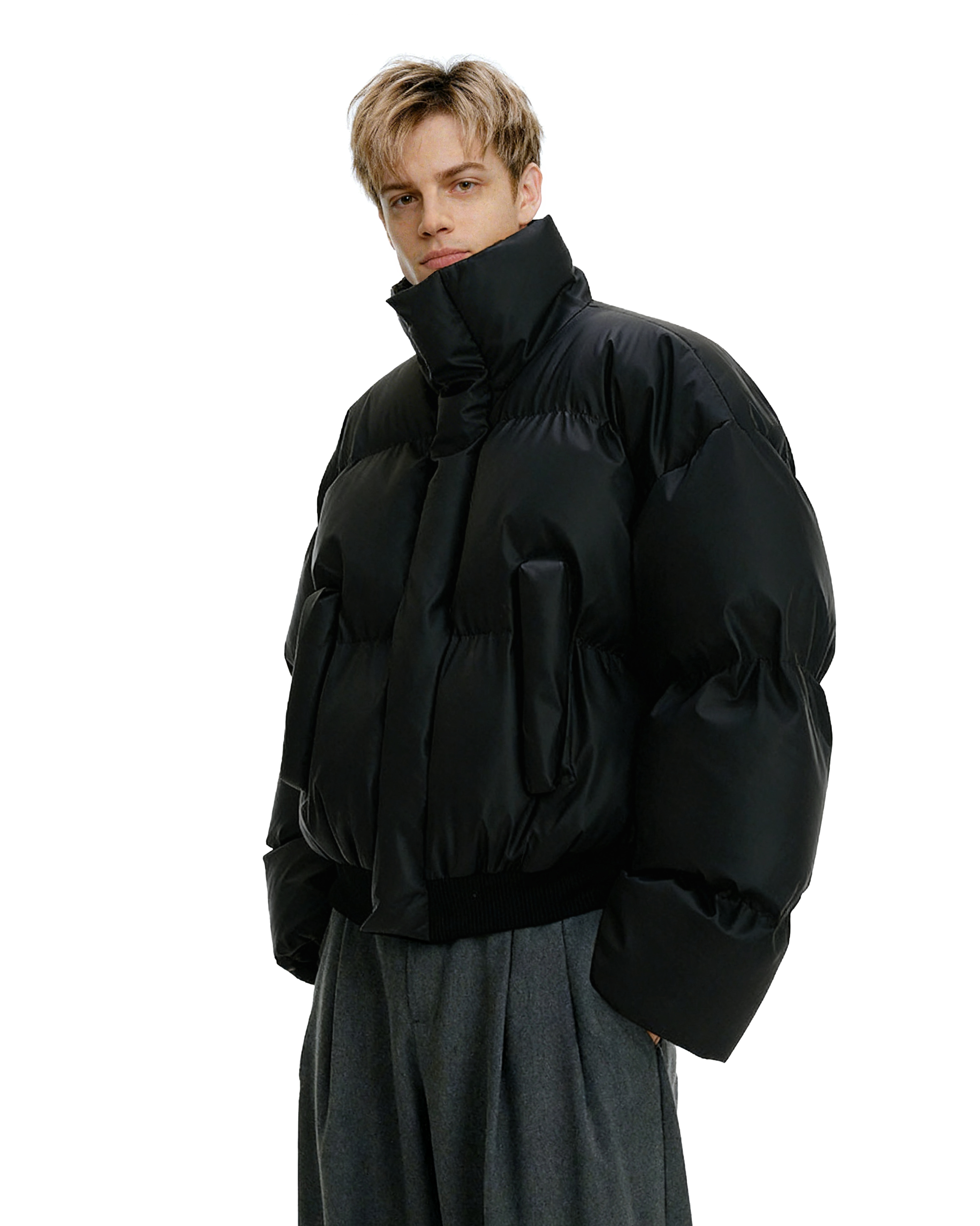 Puffer Jacket with High Collar and Cuffed Sleeves - nightcity clothing