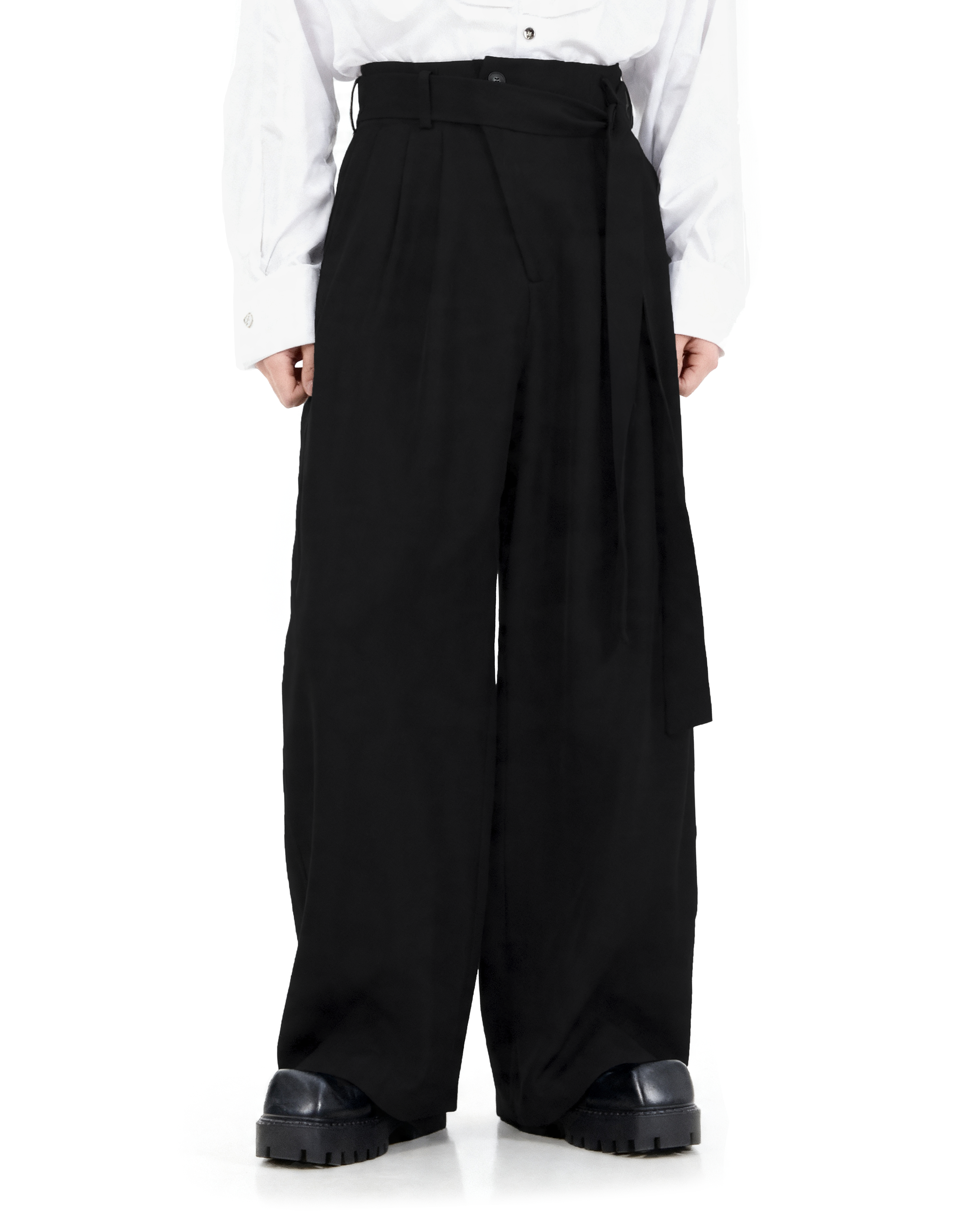 Wide Leg Belted Trousers with Pleat Detail-1