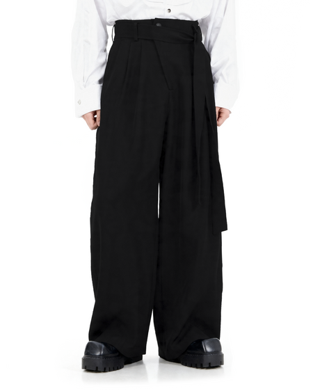 Wide Leg Belted Trousers with Pleat Detail
