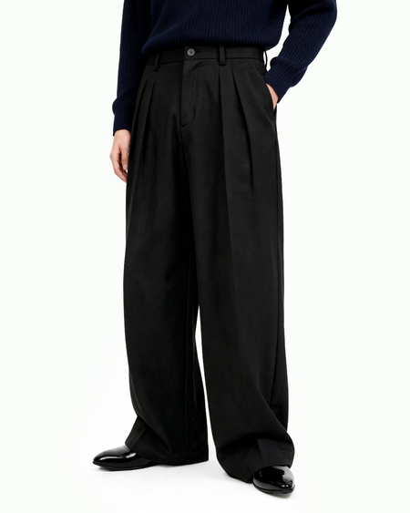 Wide Leg Tailored Pleated Trousers