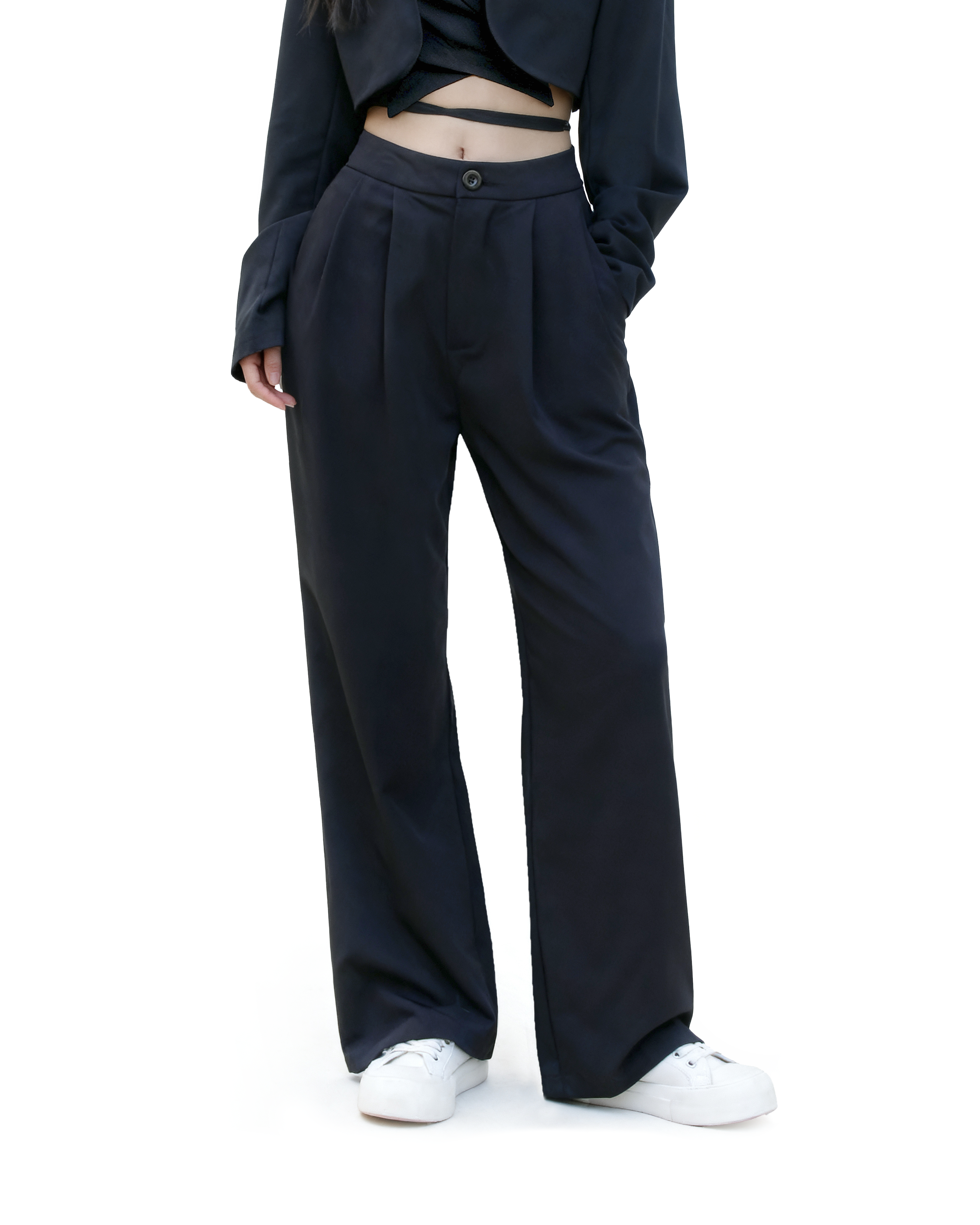 Slim Cropped Blazer with Rounded Hem Two-Piece Suit Set-5