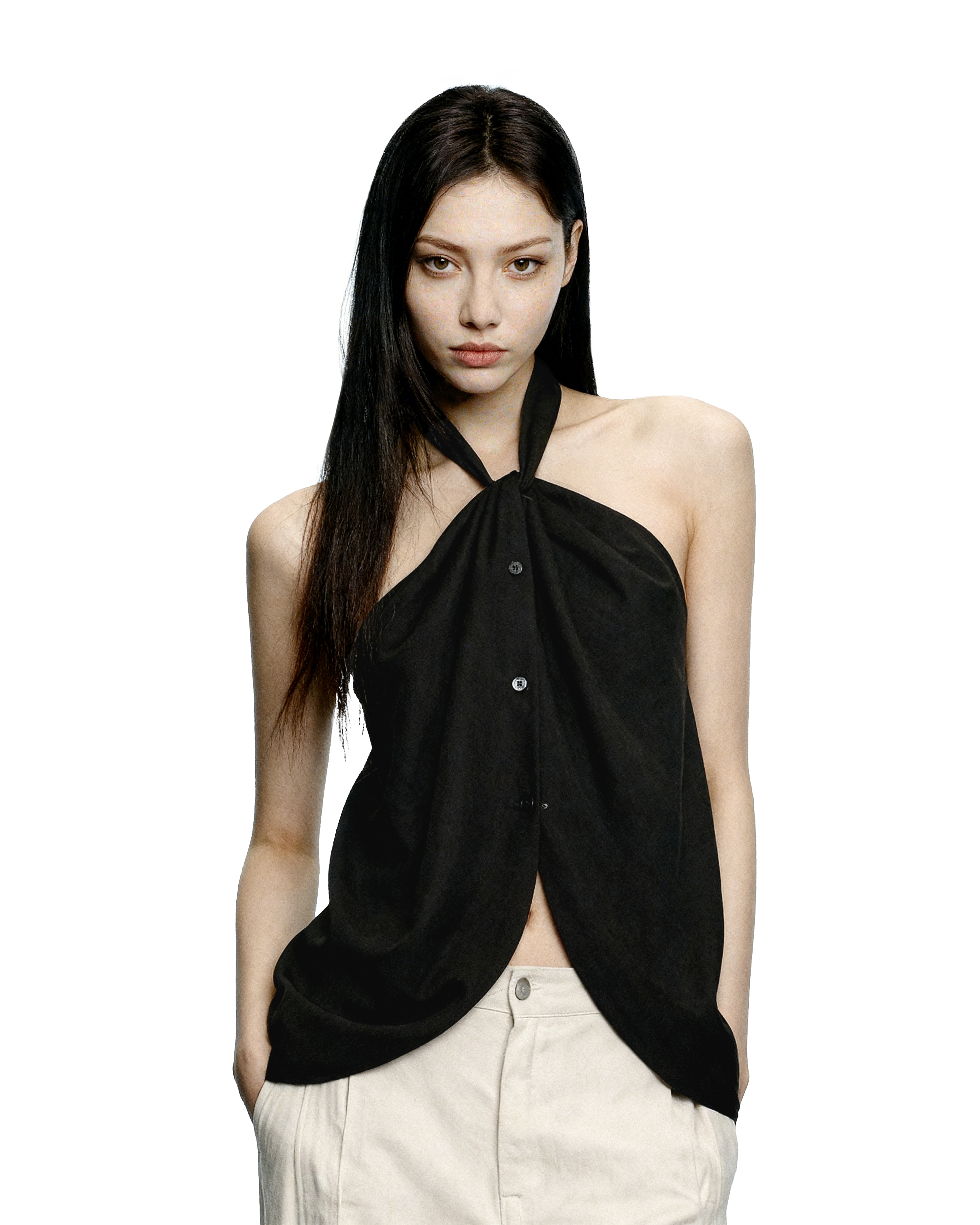 Halter Neck Twist Front Sleeveless Wrap Top-9