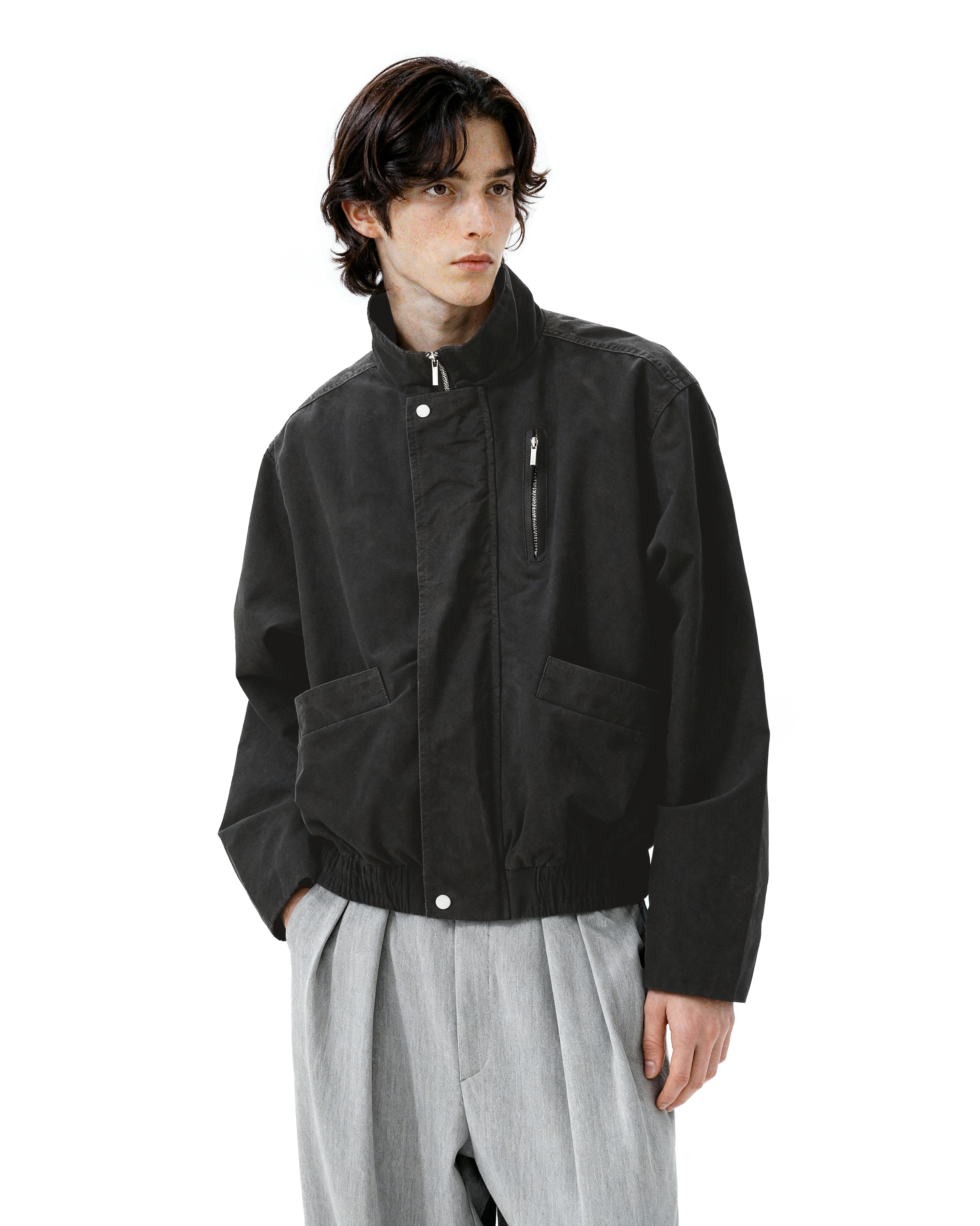 Boxy Zip-Up Stand Collar Worker Bomber Jacket - nightcity clothing