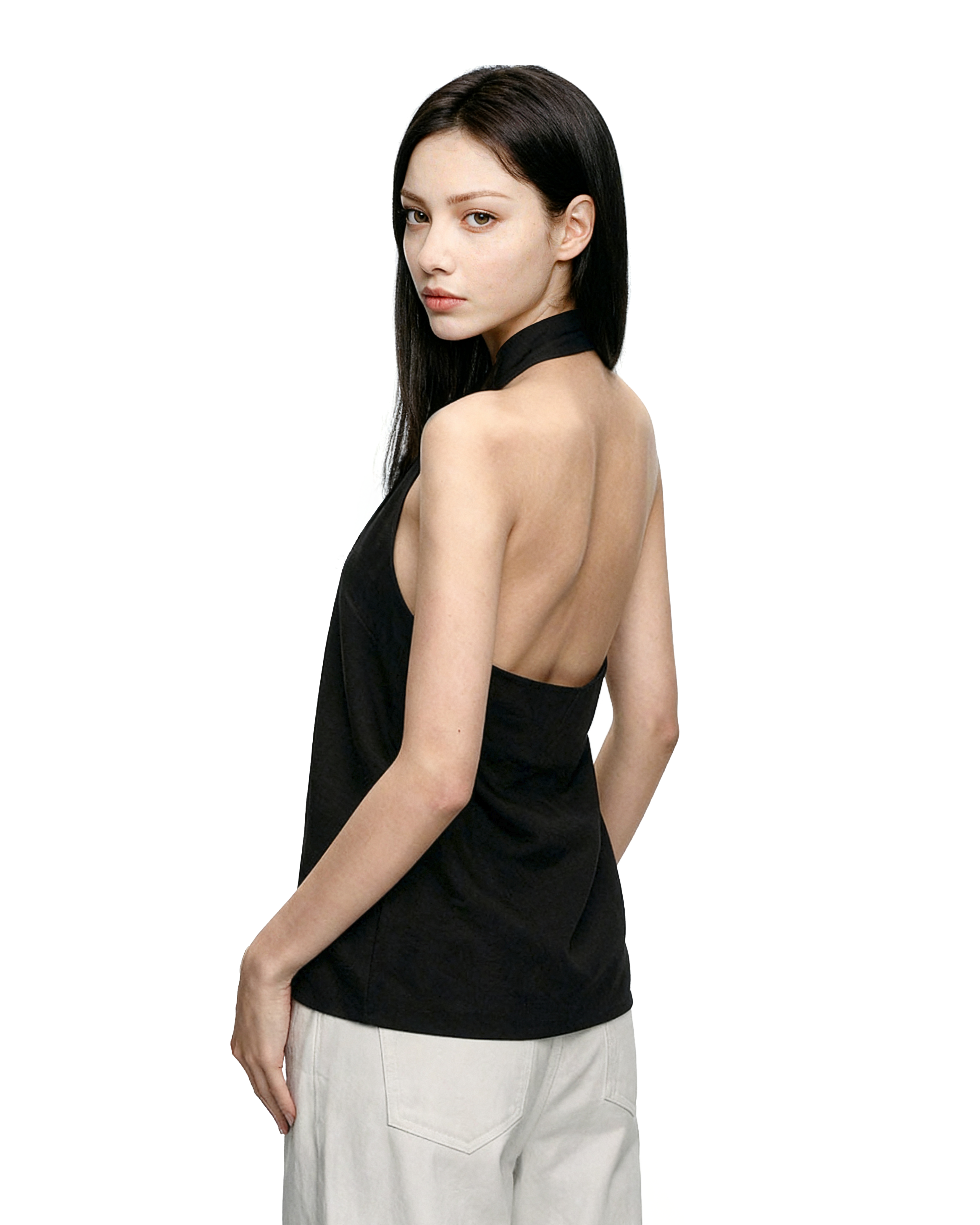 Halter Neck Twist Front Sleeveless Wrap Top-11