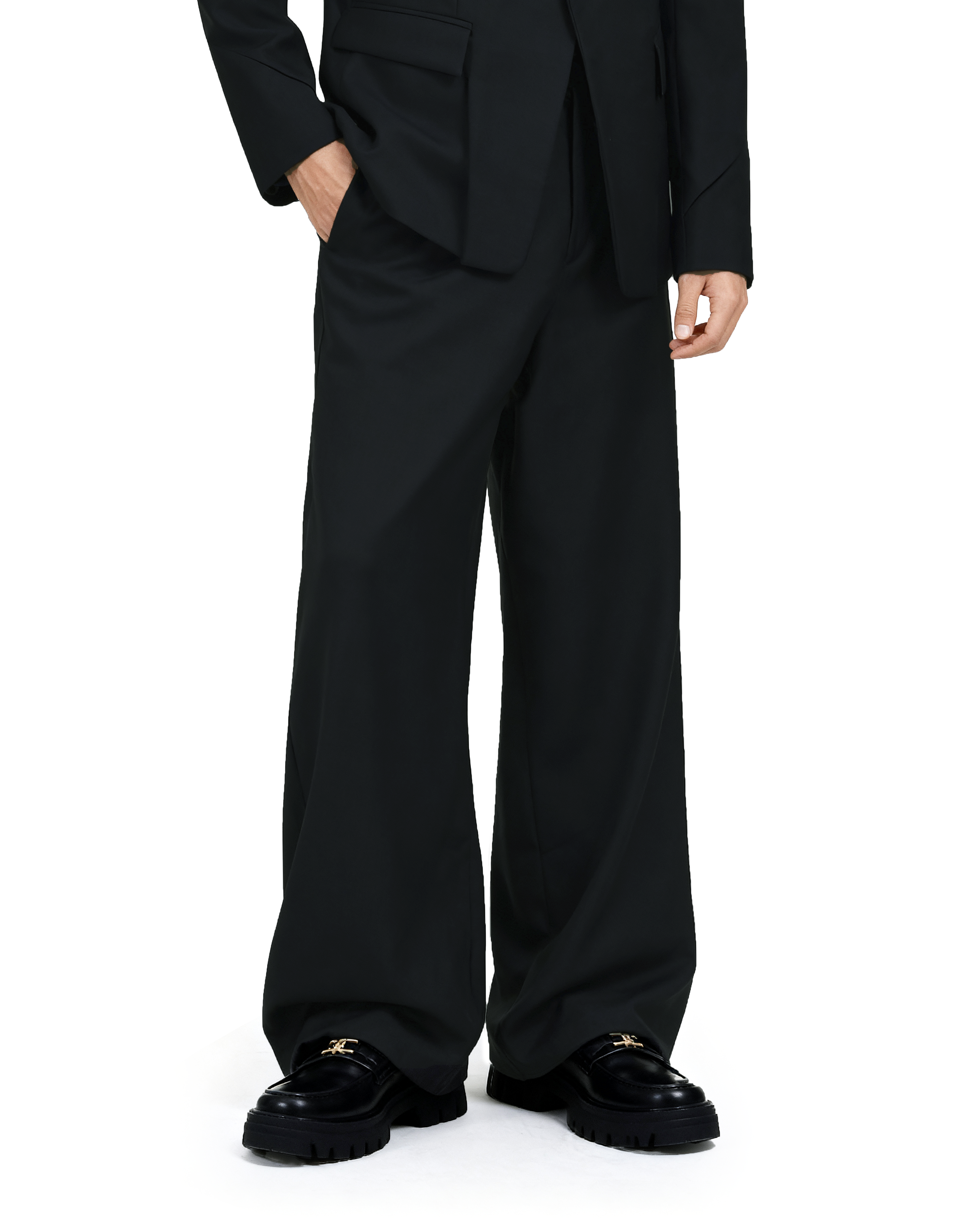 Structured Blazer with Extended Shoulder Lapels and Wide Leg Pants-10