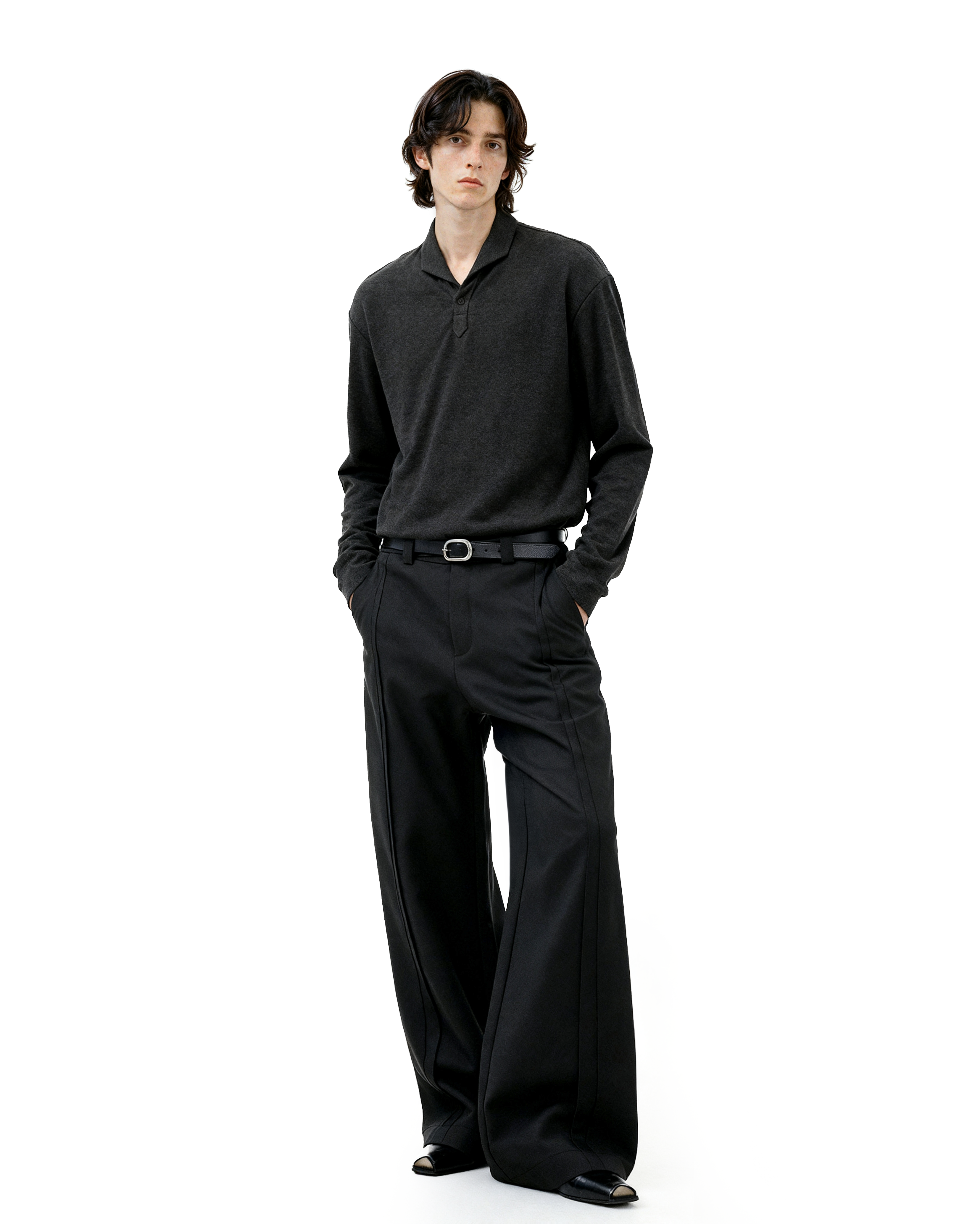 Barrel-Leg Panel Pleated Trousers-13