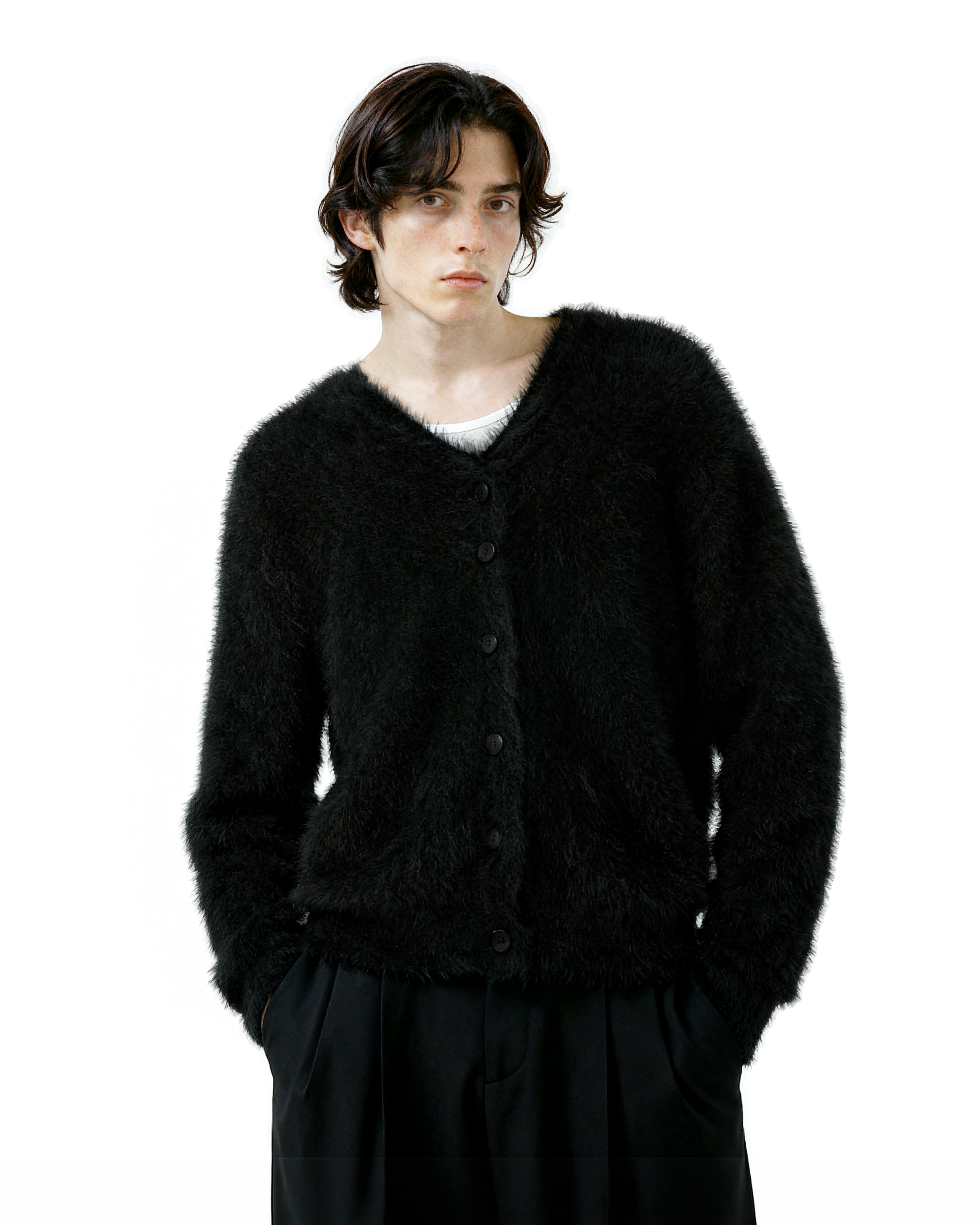 Fuzzy Button-Up Cropped Cardigan-3