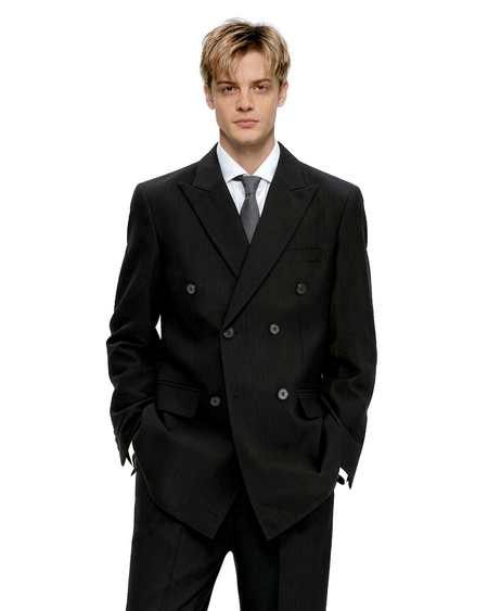 Double-Breasted Oversized Textured Blazer with Peak Lapel