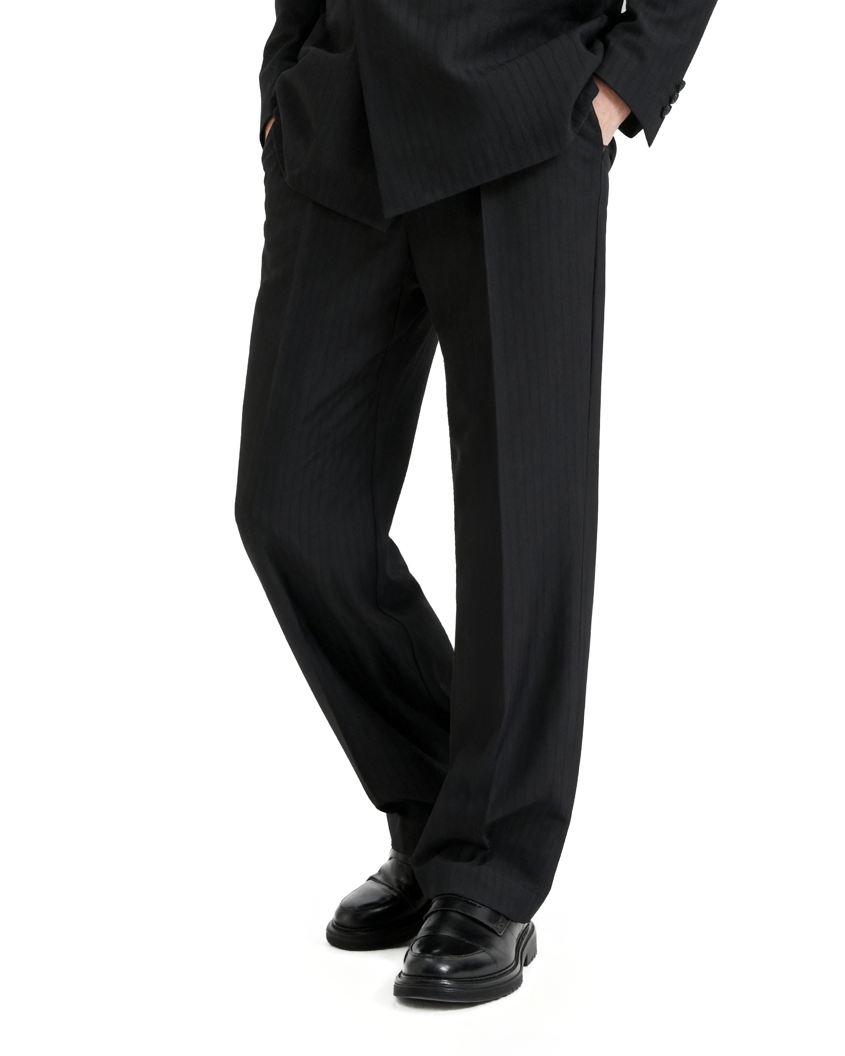 Straight Leg Pleated Trousers with Belt Loops-21