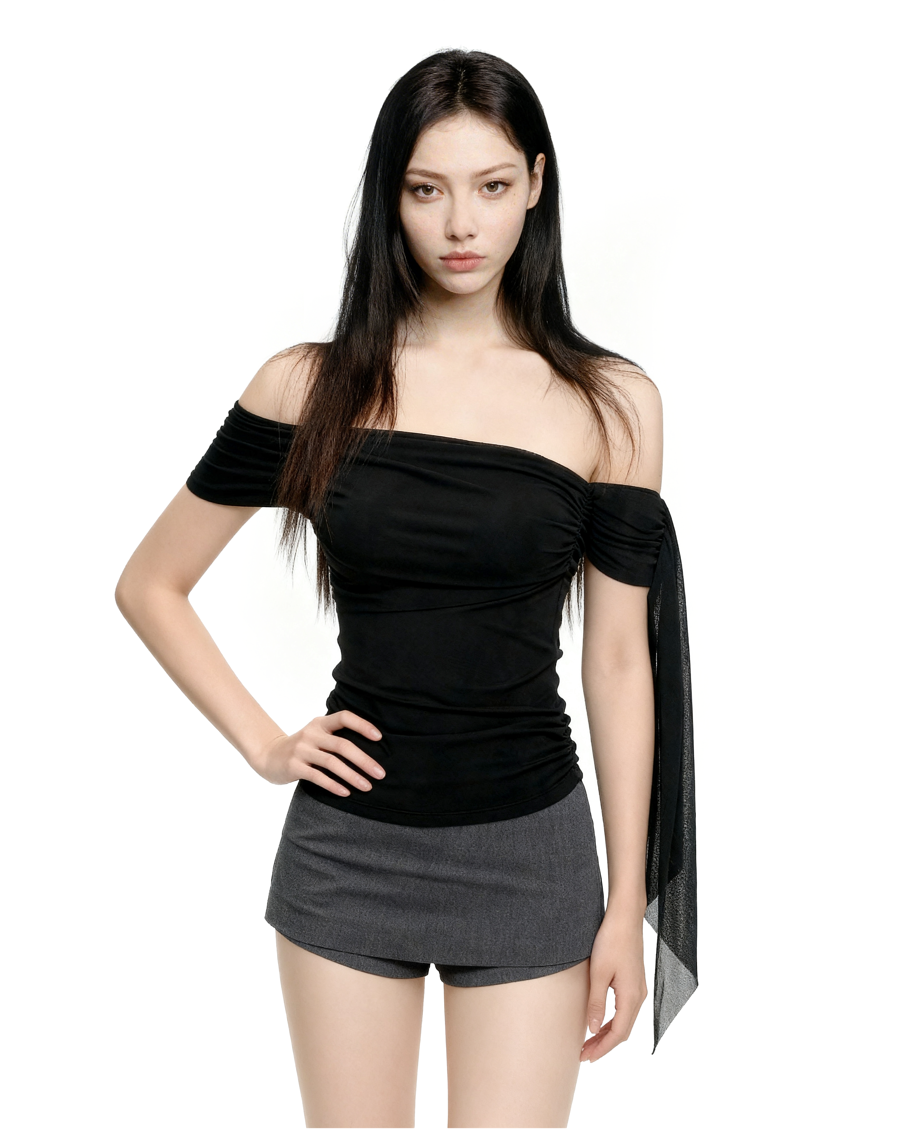 Sheer One Shoulder Ruched Wrap Mesh Top - nightcity clothing
