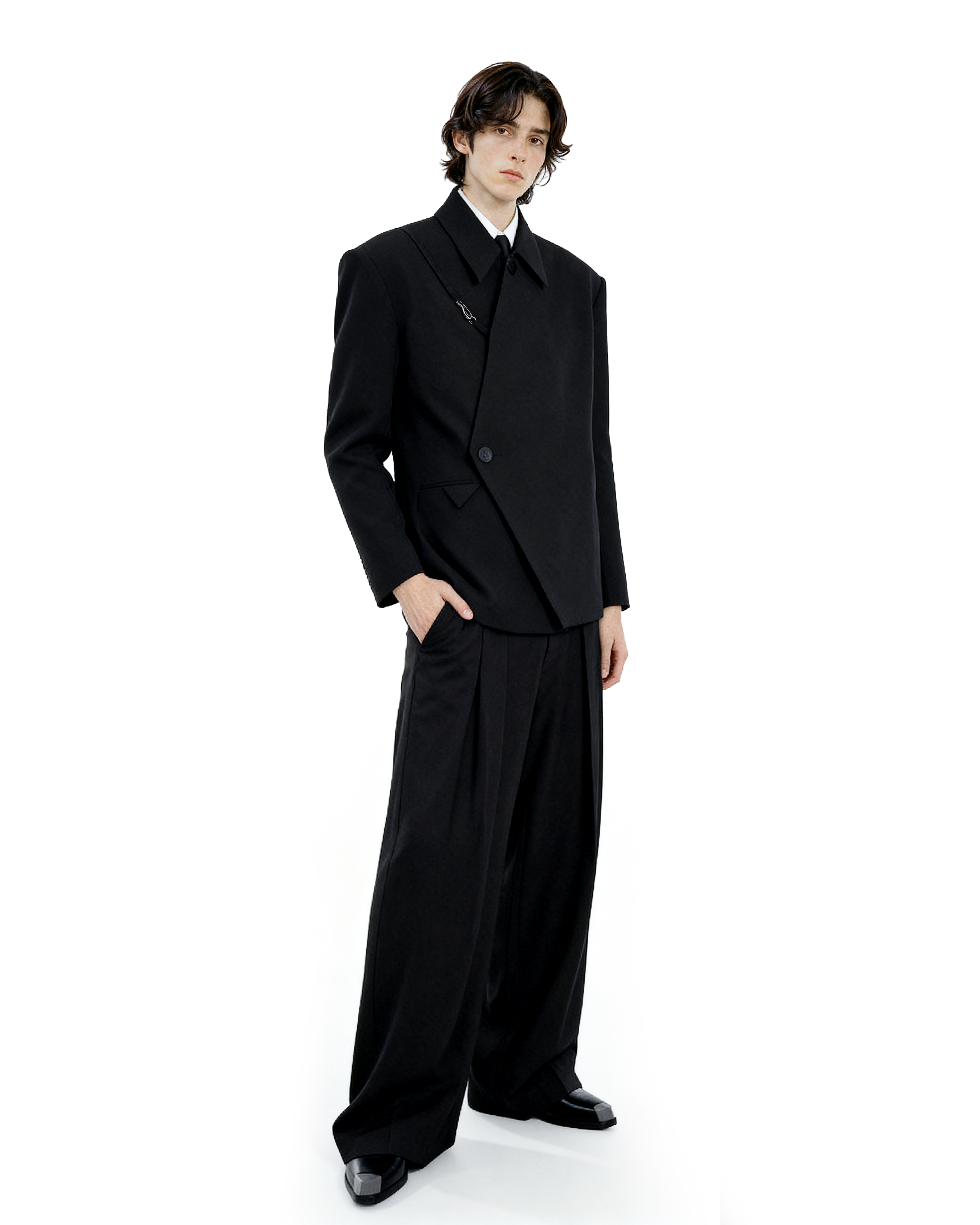 Asymmetric Button-Up and Metal Clasp Structured Blazer Jacket - nightcity clothing