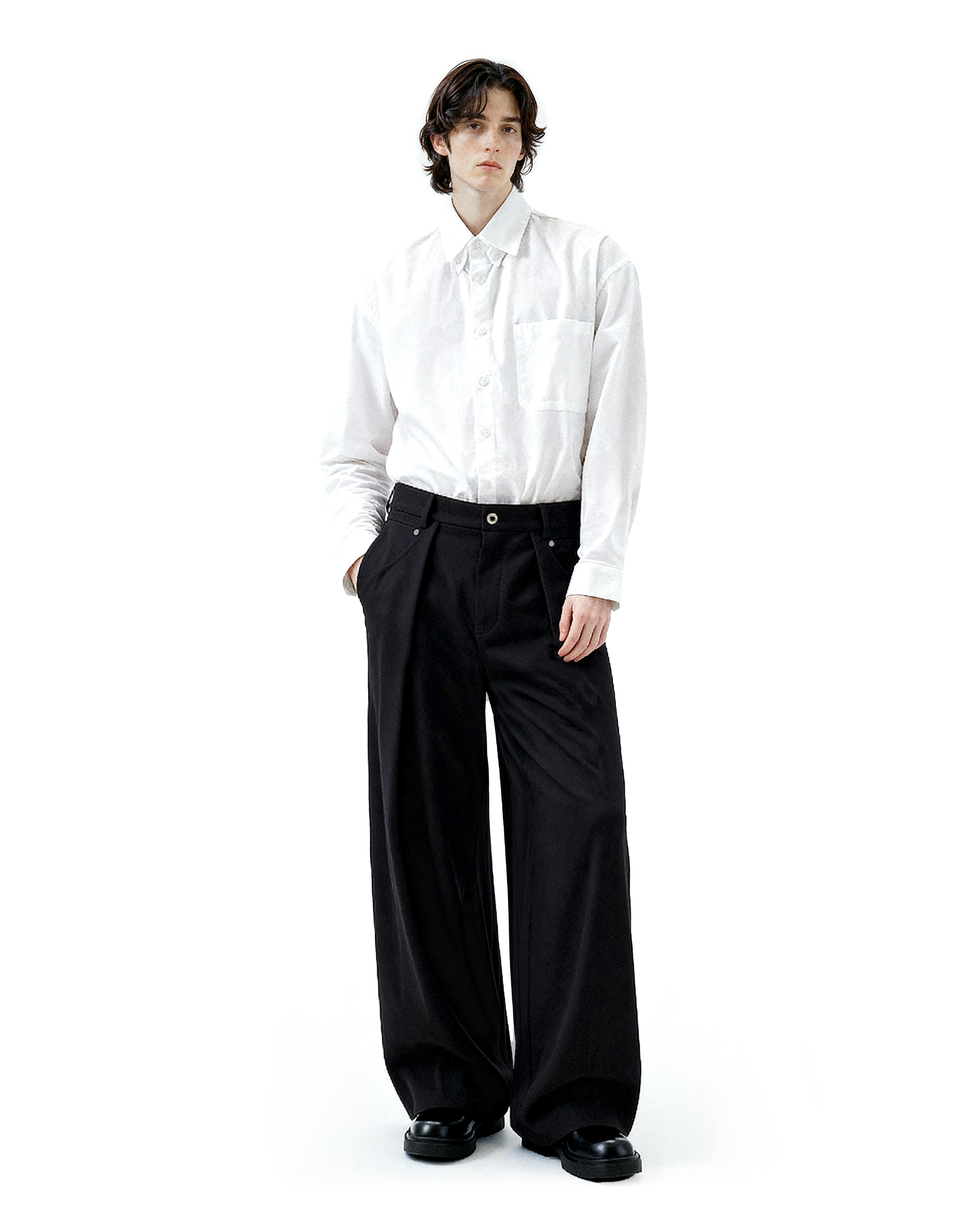 Wide Leg Pleated Trousers with Button Details - nightcity clothing