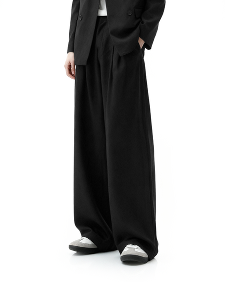 Oversized Double-Breasted Brooch Blazer and Wide-Leg Trousers Set - nightcity clothing