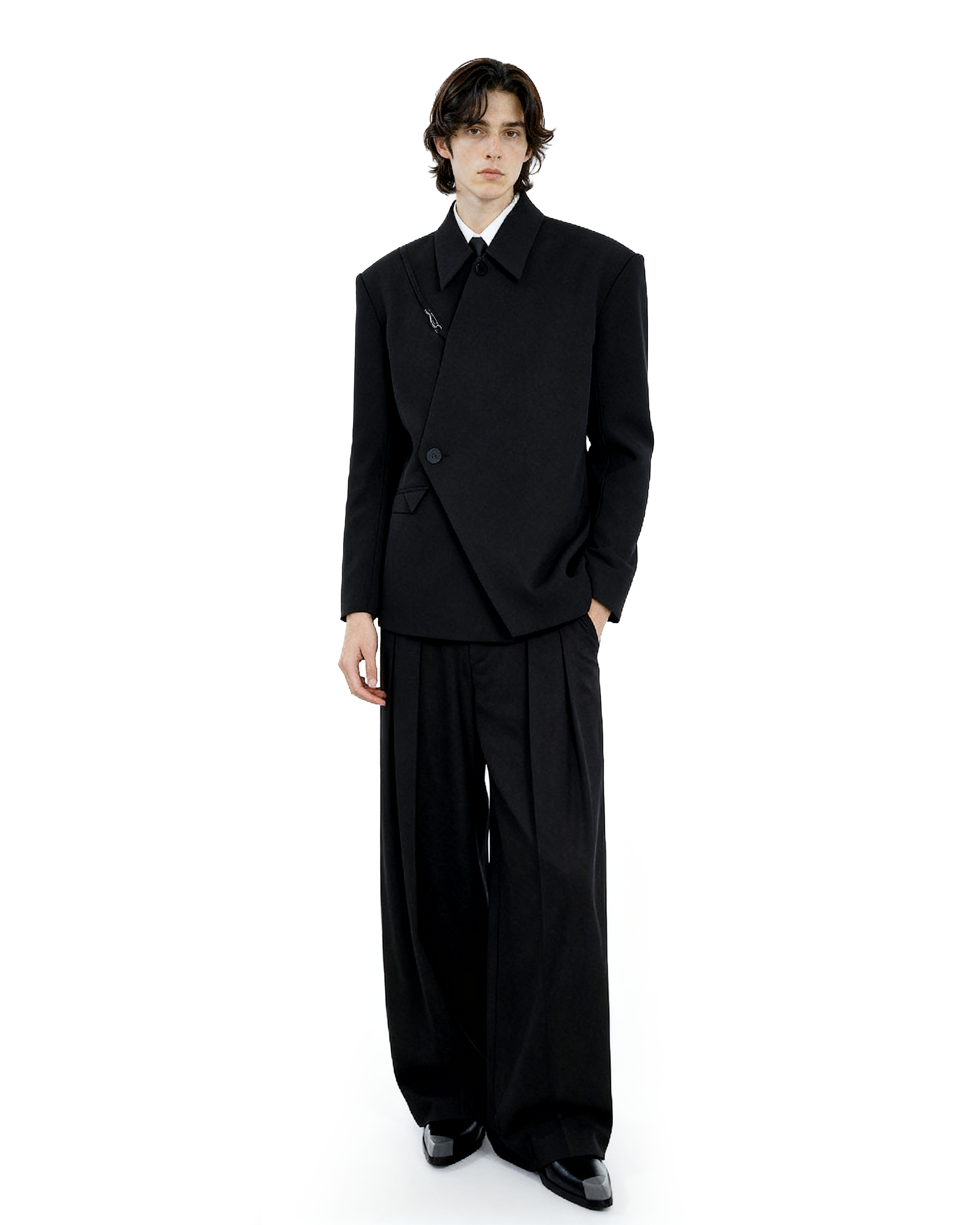 Asymmetric Button-Up and Metal Clasp Structured Blazer Jacket - nightcity clothing
