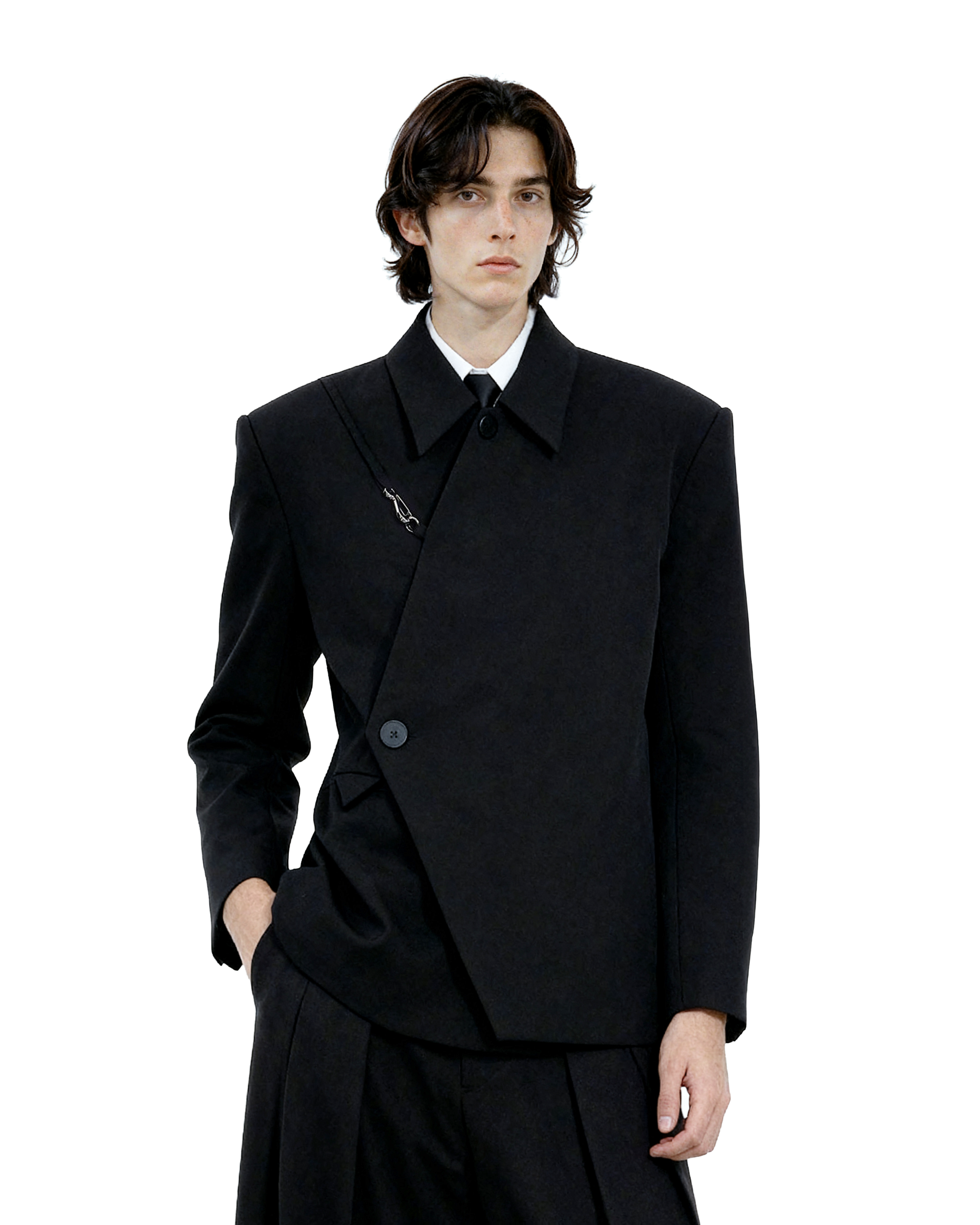 Asymmetric Button-Up and Metal Clasp Structured Blazer Jacket - nightcity clothing