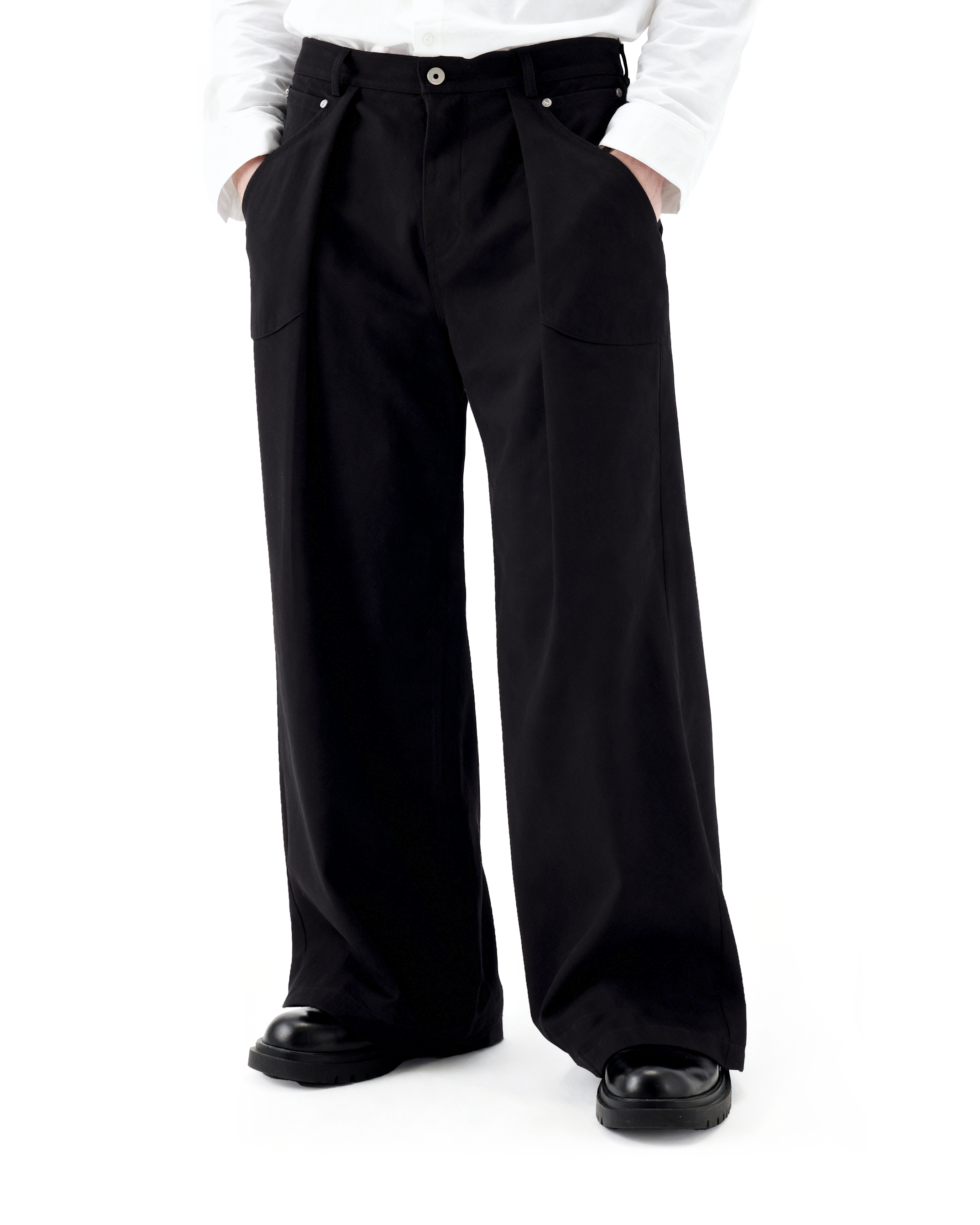 Wide Leg Pleated Trousers with Button Details - nightcity clothing