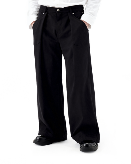Wide Leg Pleated Trousers with Button Details - nightcity clothing