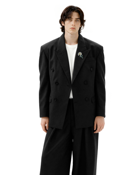Oversized Double-Breasted Brooch Blazer and Wide-Leg Trousers Set - nightcity clothing