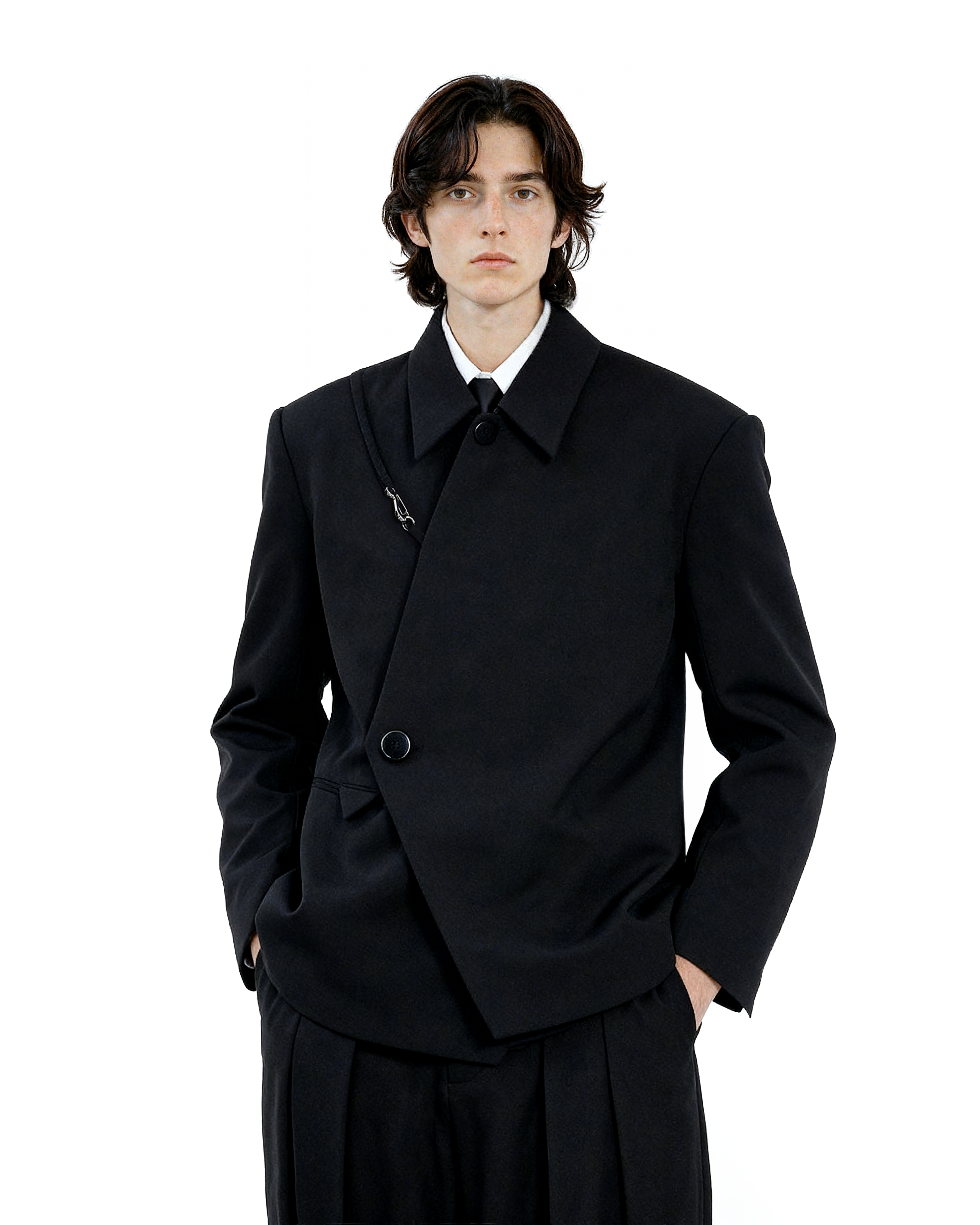 Asymmetric Button-Up and Metal Clasp Structured Blazer Jacket - nightcity clothing