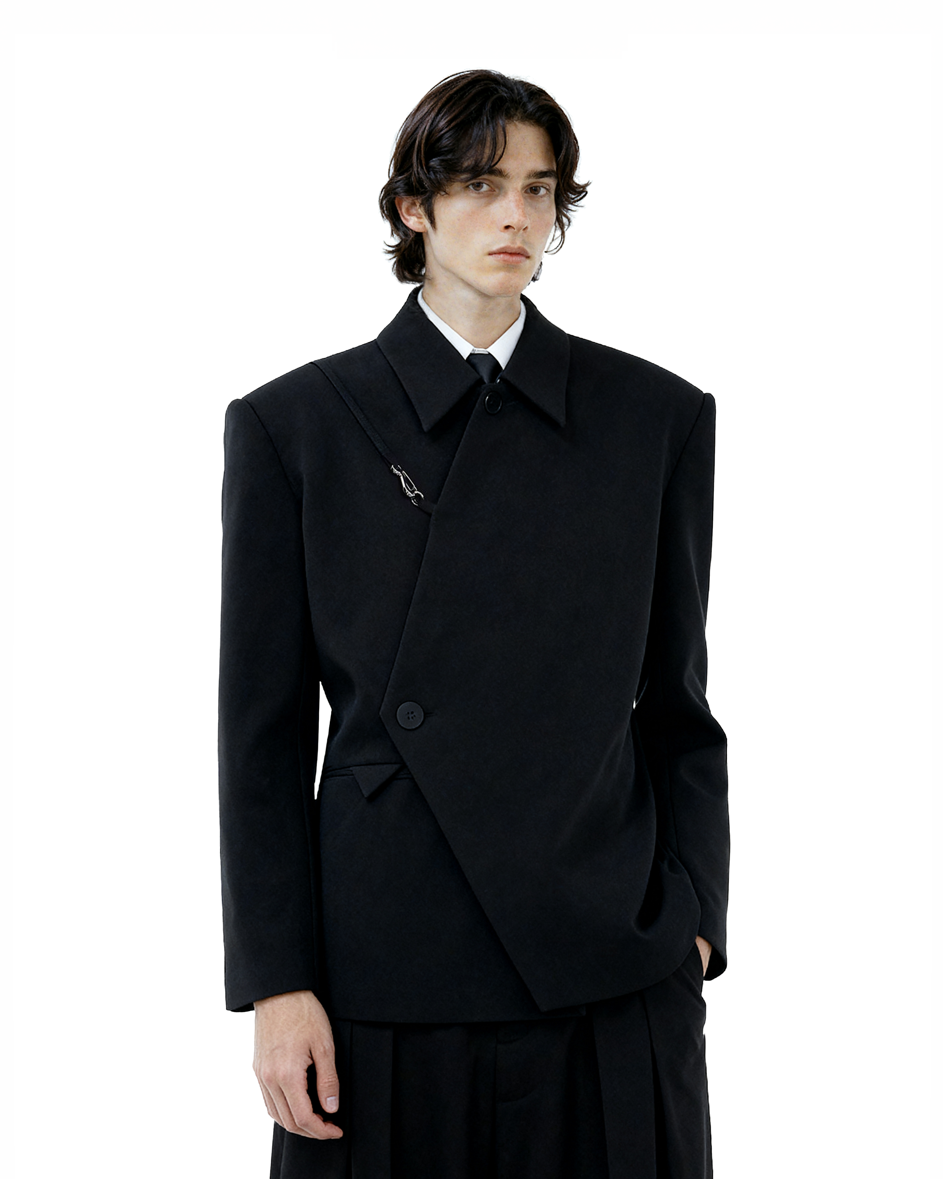 Asymmetric Button-Up and Metal Clasp Structured Blazer Jacket - nightcity clothing