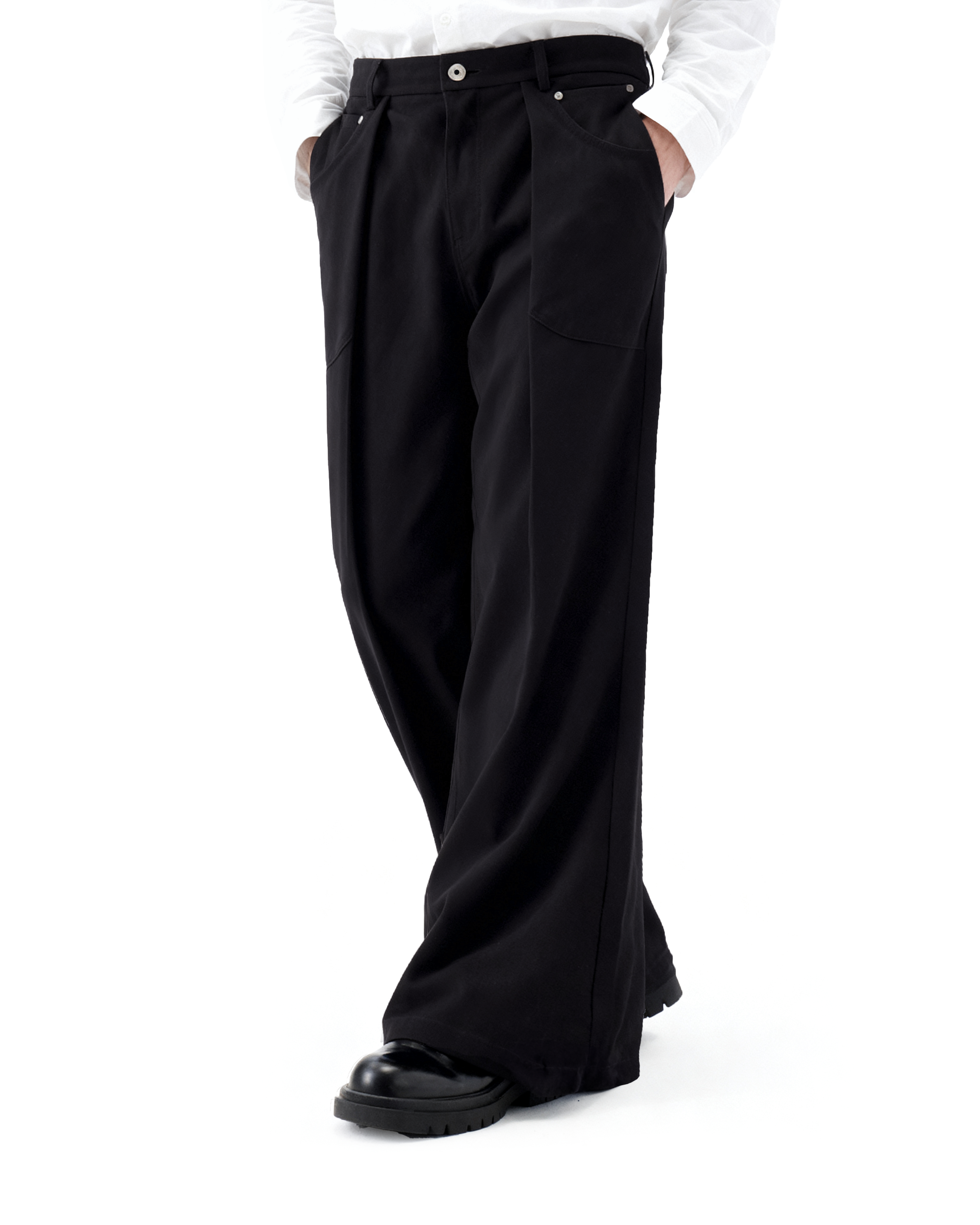 Wide Leg Pleated Trousers with Button Details - nightcity clothing