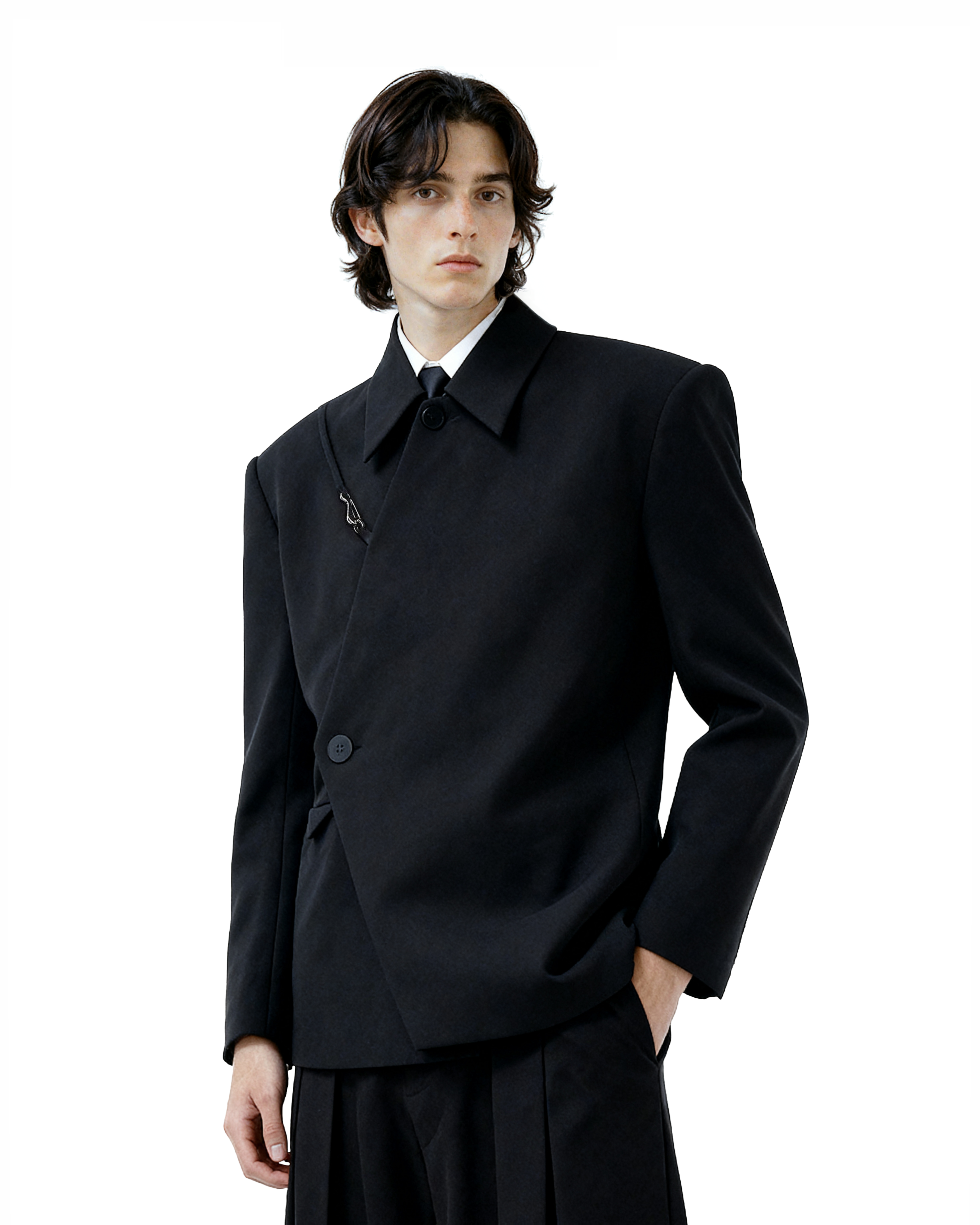 Asymmetric Button-Up and Metal Clasp Structured Blazer Jacket - nightcity clothing