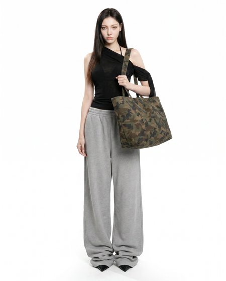 Camo Print Canvas Tote Bag
