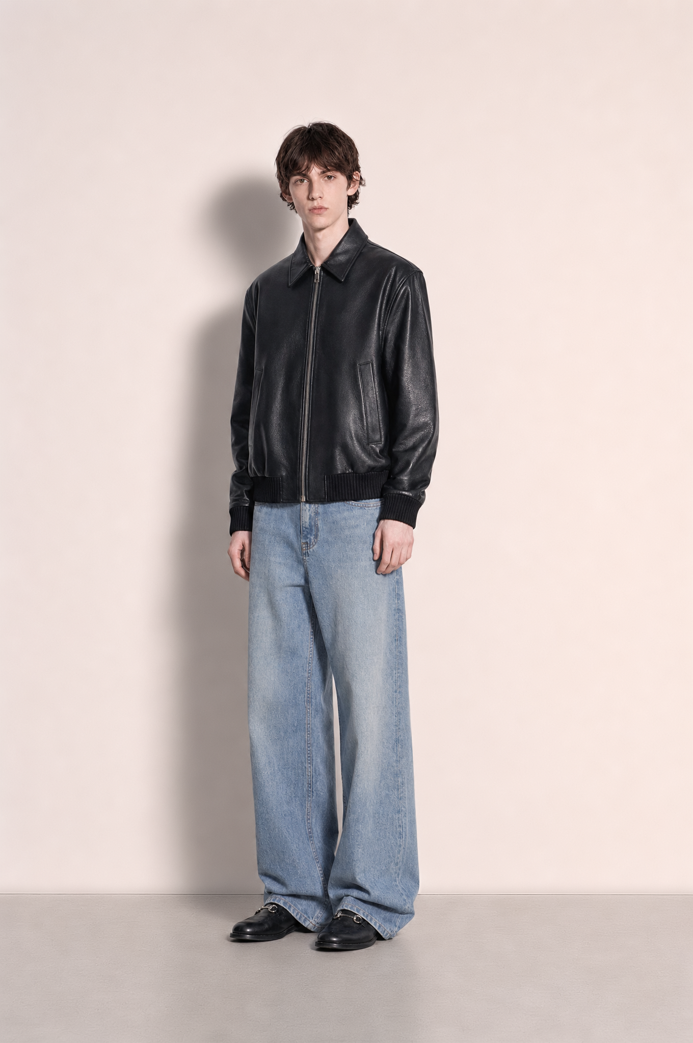 Boxy Collared Vegan Leather Jacket-6