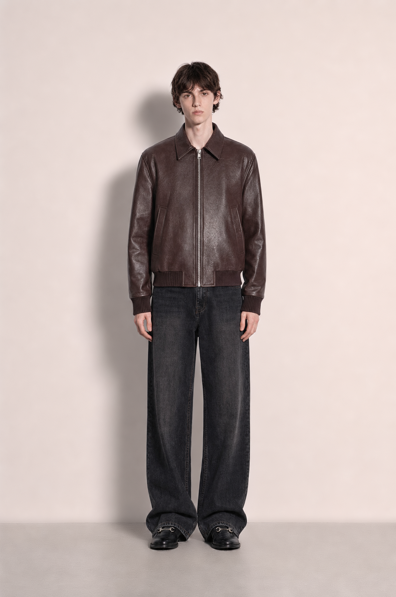 Boxy Collared Vegan Leather Jacket-12