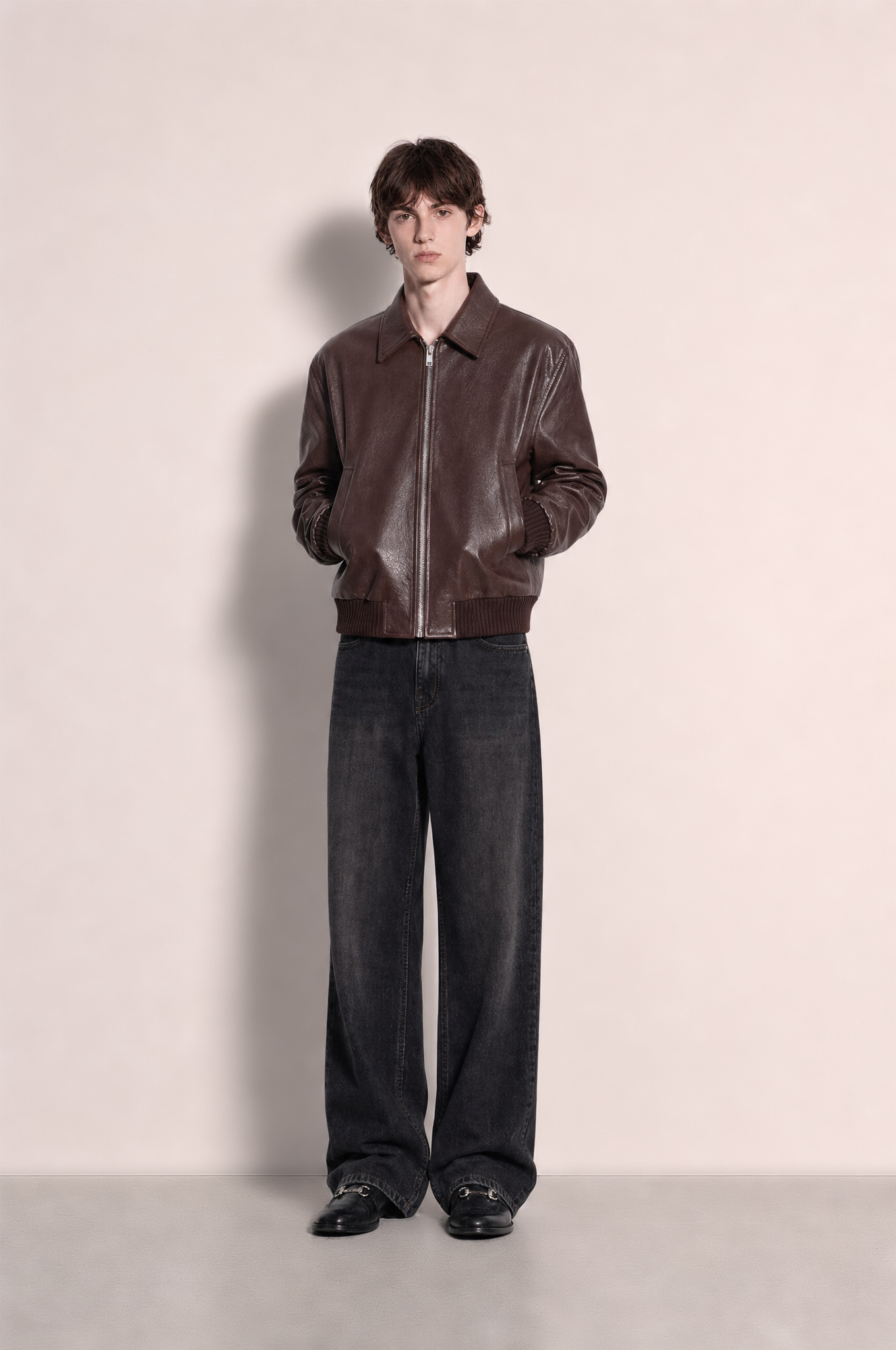 Boxy Collared Vegan Leather Jacket-13