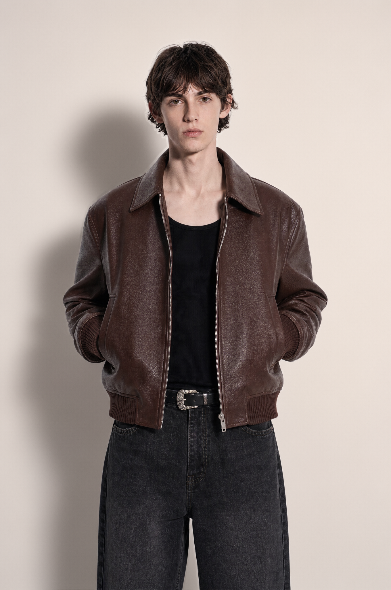 Boxy Collared Vegan Leather Jacket-11
