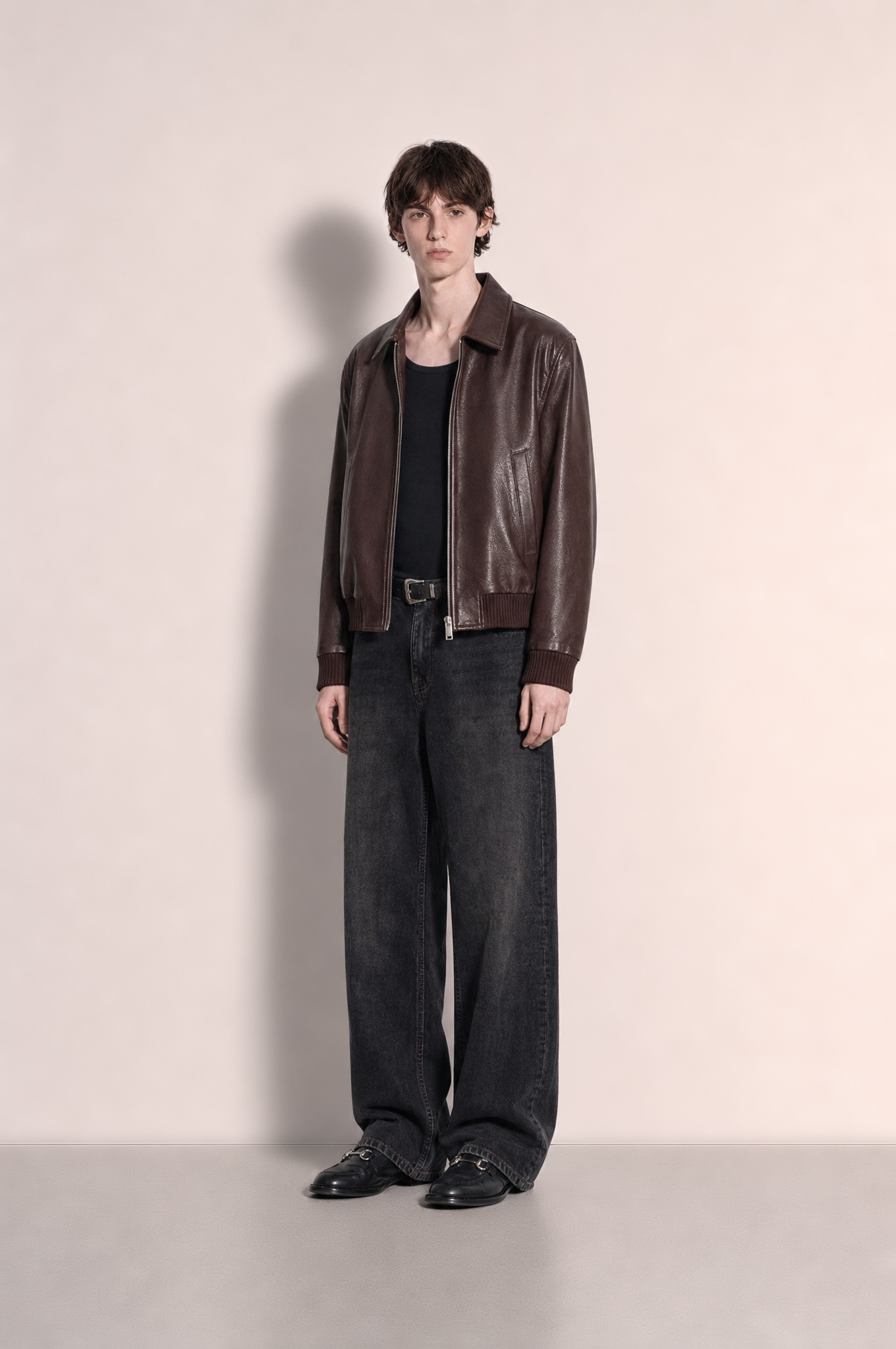 Boxy Collared Vegan Leather Jacket-15