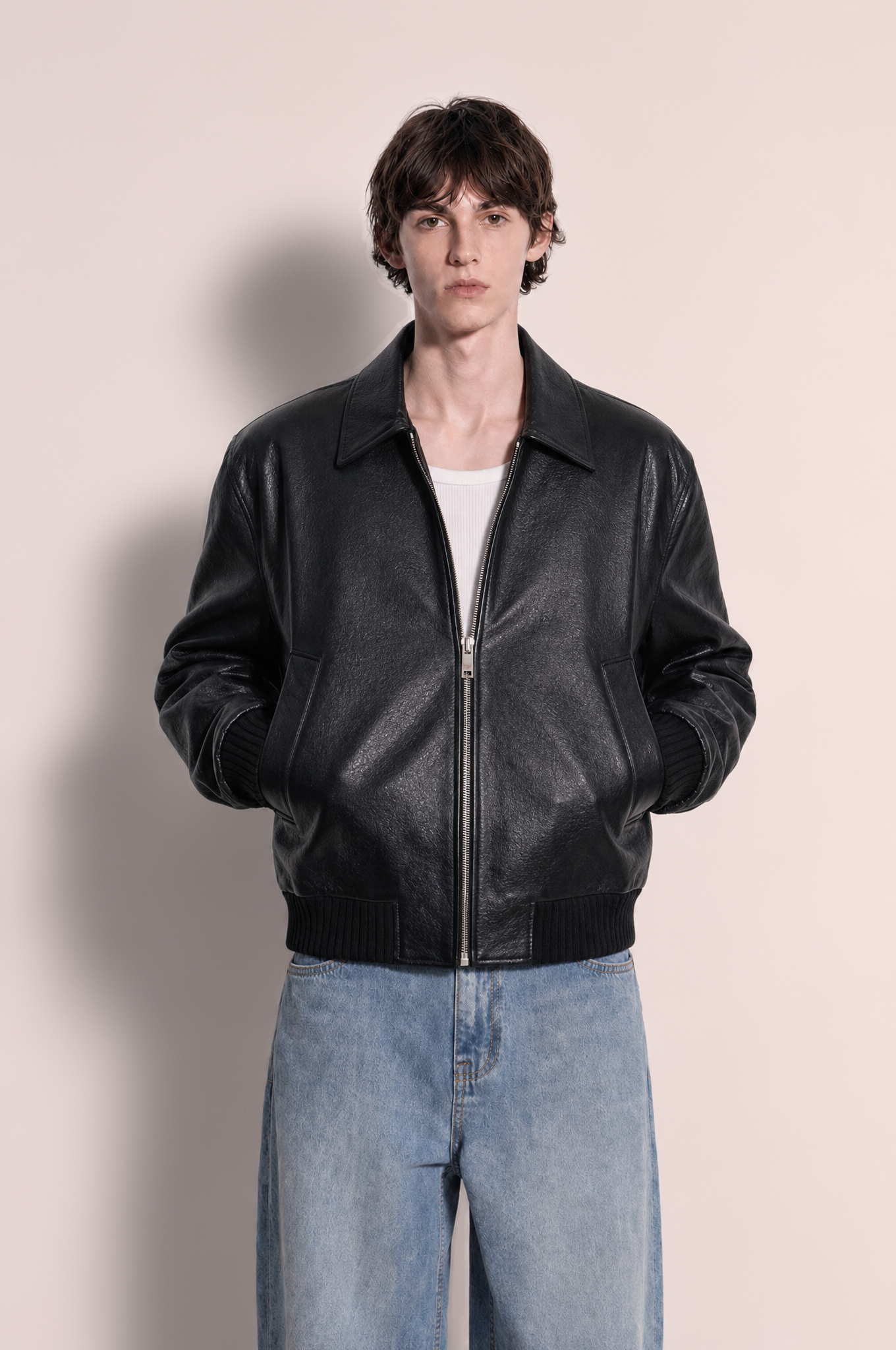 Boxy Collared Vegan Leather Jacket-1