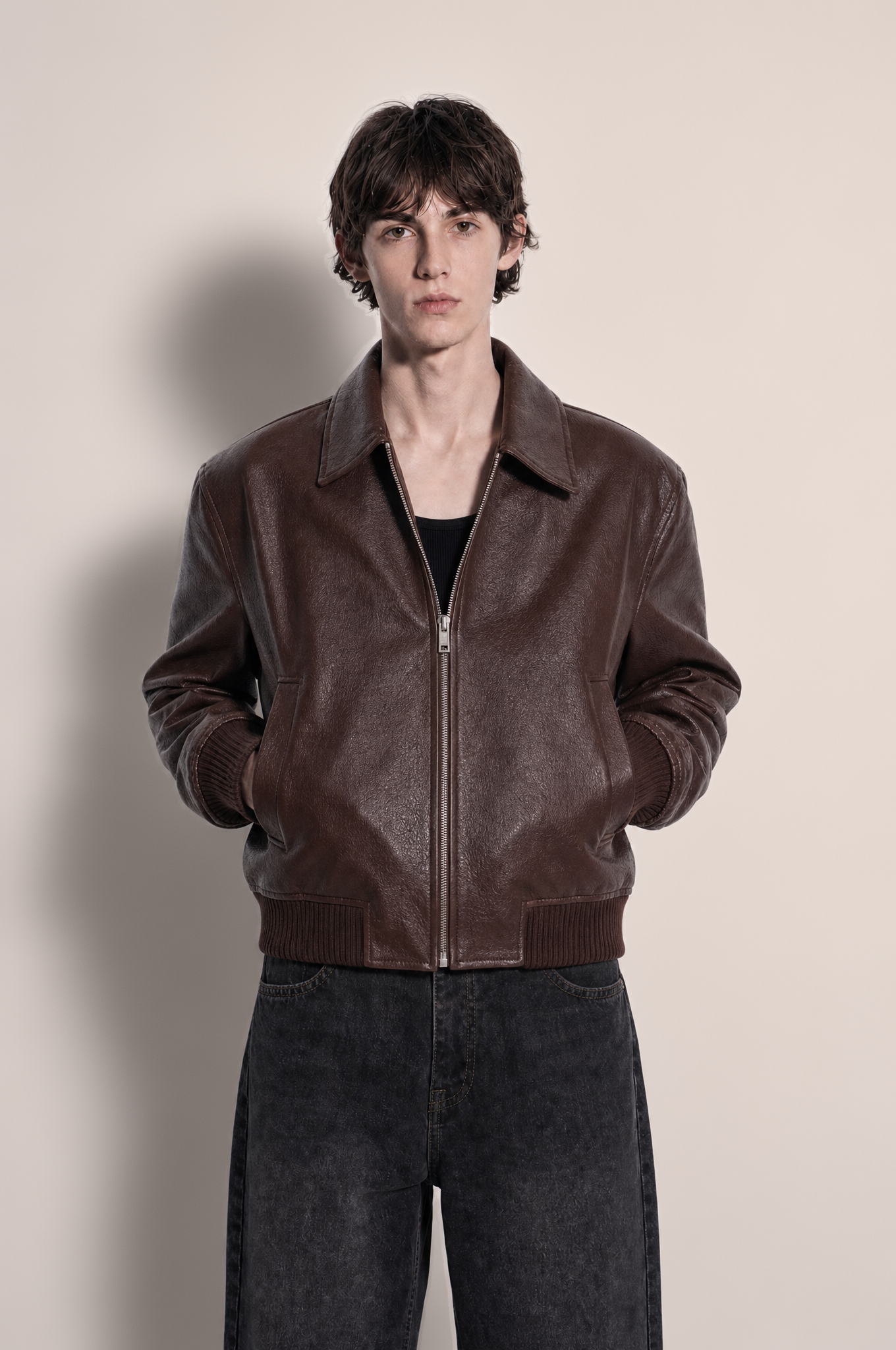 Boxy Collared Vegan Leather Jacket-10