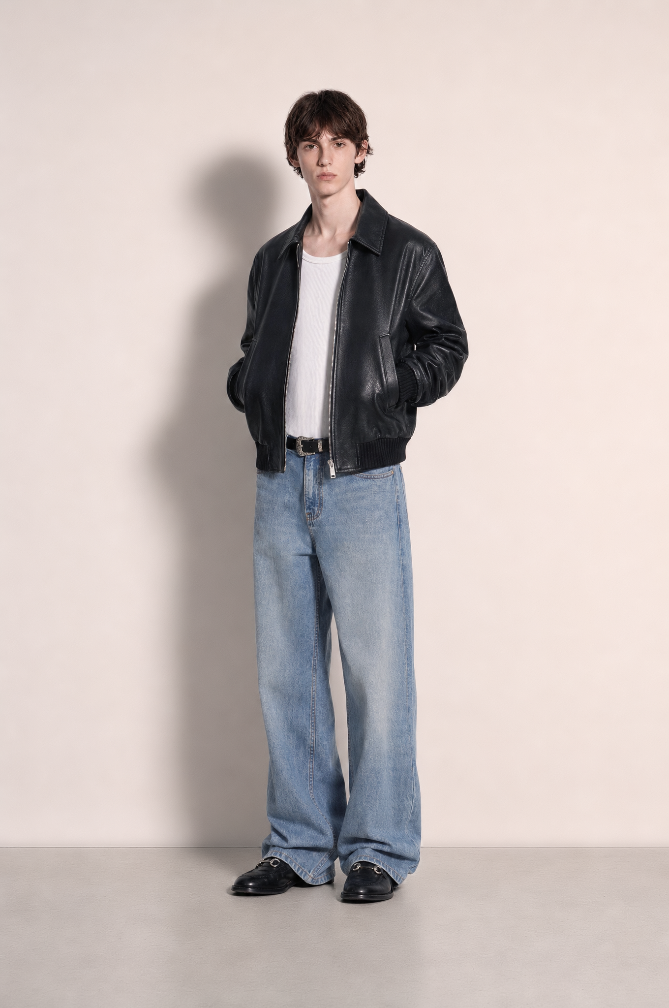 Boxy Collared Vegan Leather Jacket-4