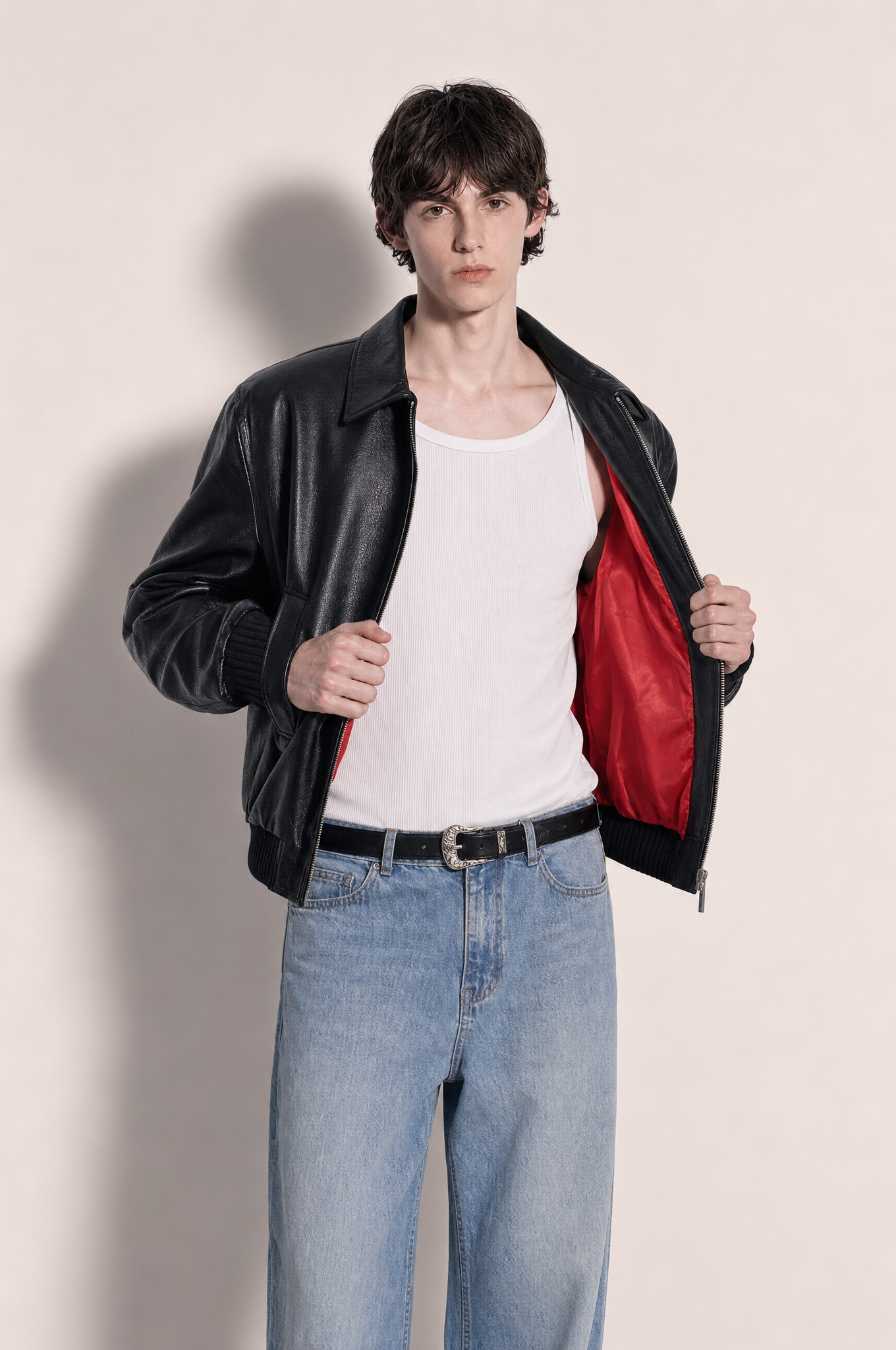 Boxy Collared Vegan Leather Jacket-3