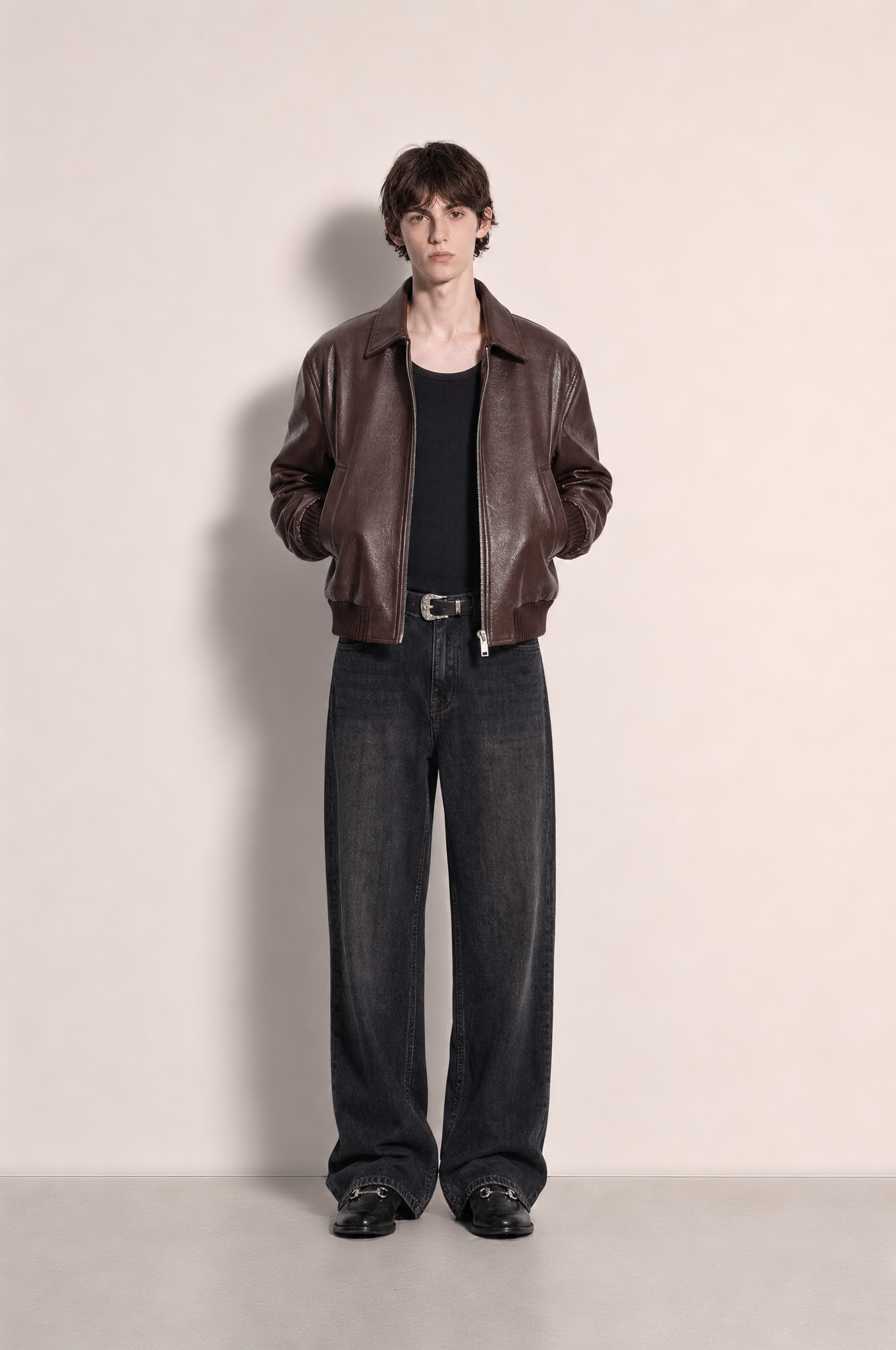 Boxy Collared Vegan Leather Jacket-14