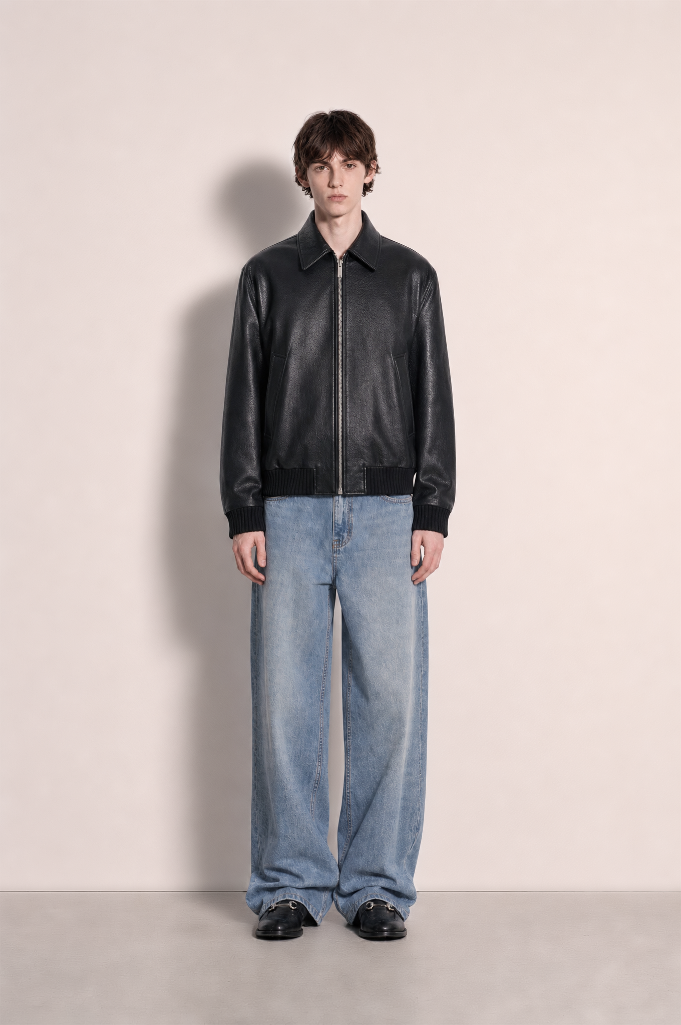 Boxy Collared Vegan Leather Jacket-5