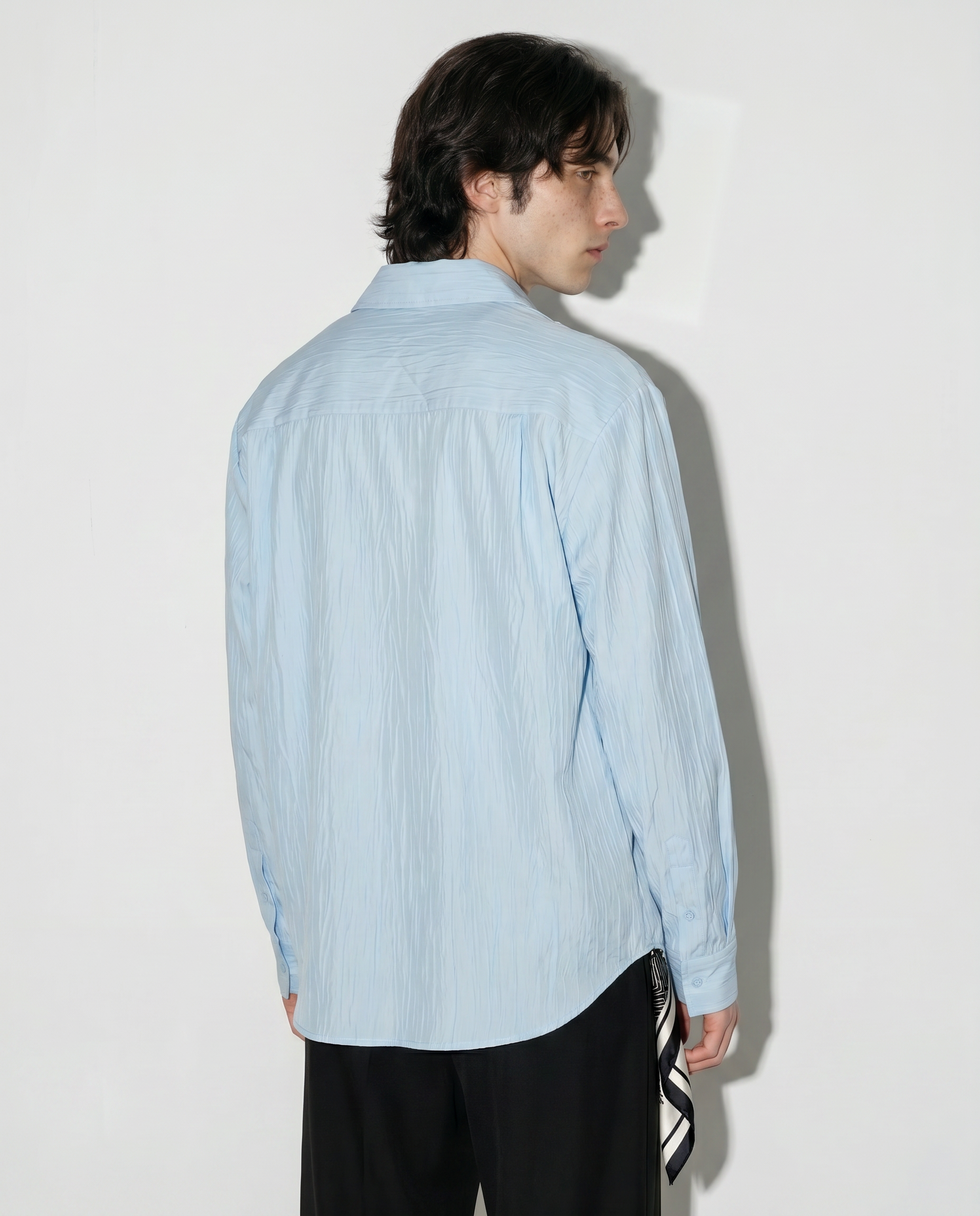 Boxy Crinkle Textured Long Sleeve Shirt-2