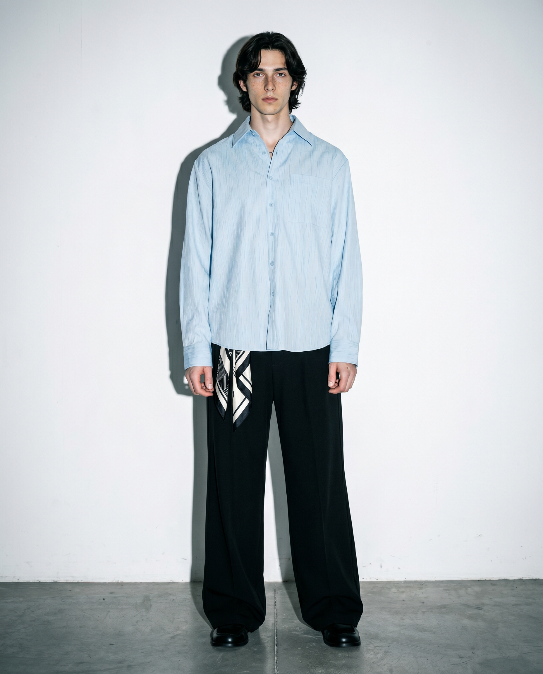 Boxy Crinkle Textured Long Sleeve Shirt-3