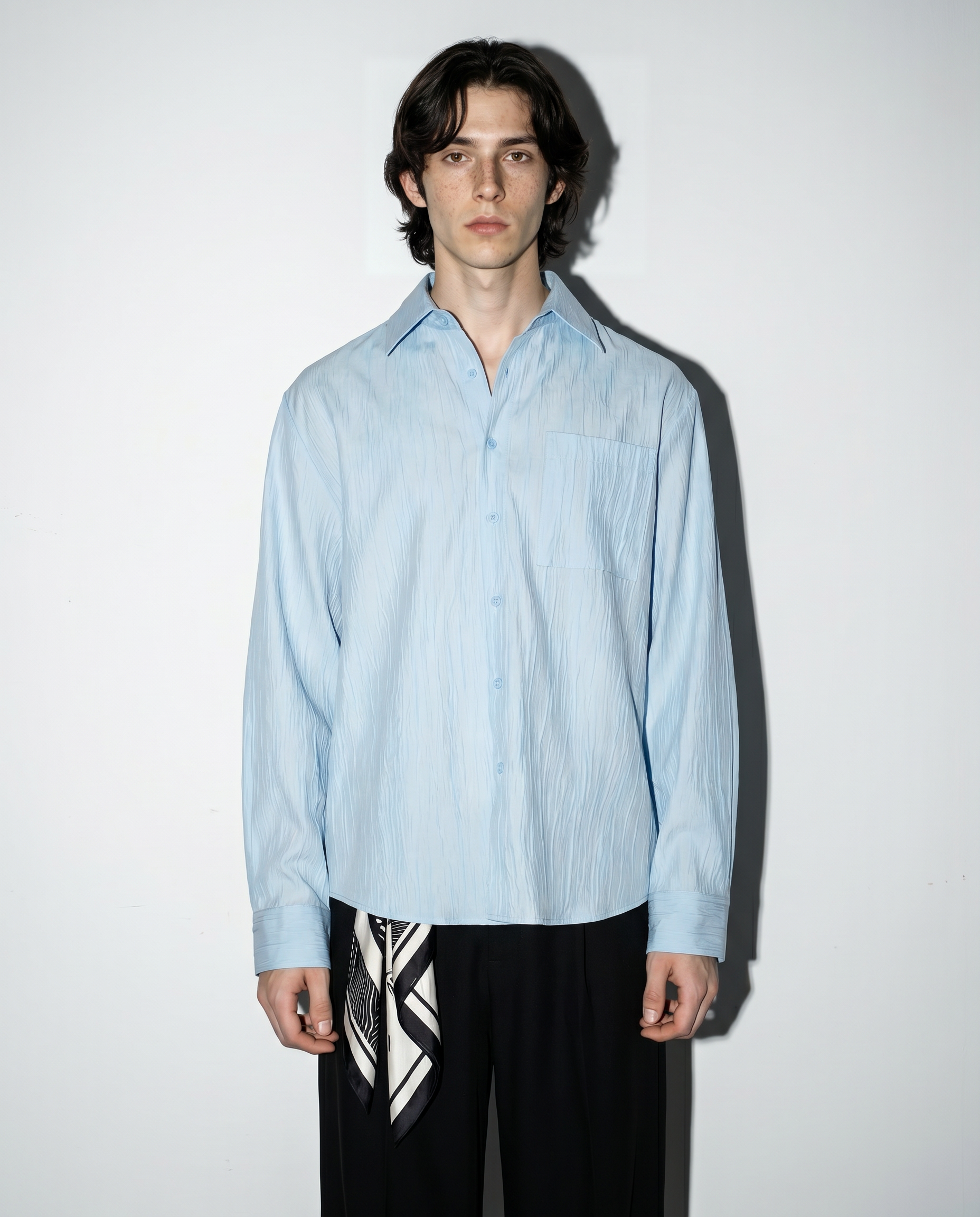 Boxy Crinkle Textured Long Sleeve Shirt