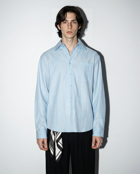 Boxy Crinkle Textured Long Sleeve Shirt