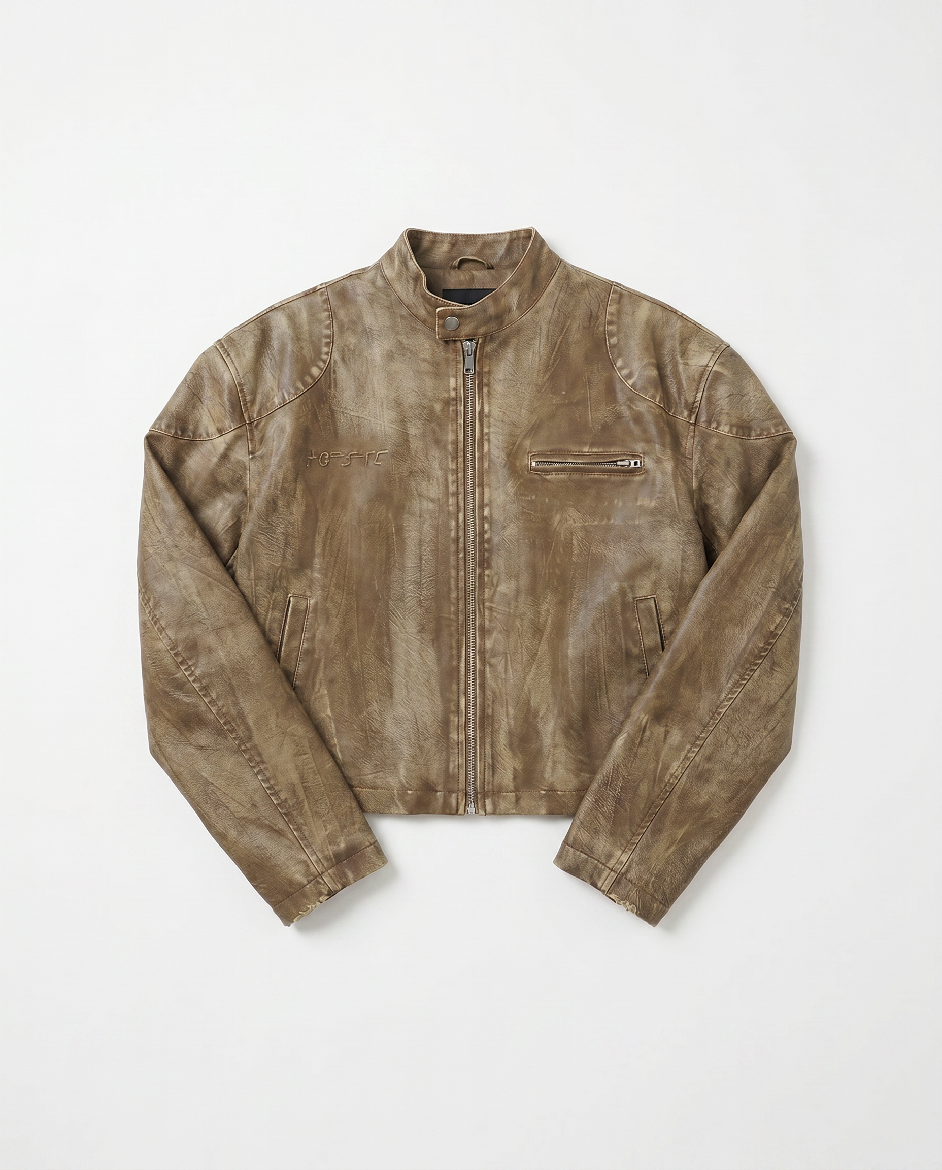 Boxy Faded Faux Leather Moto Jacket-12