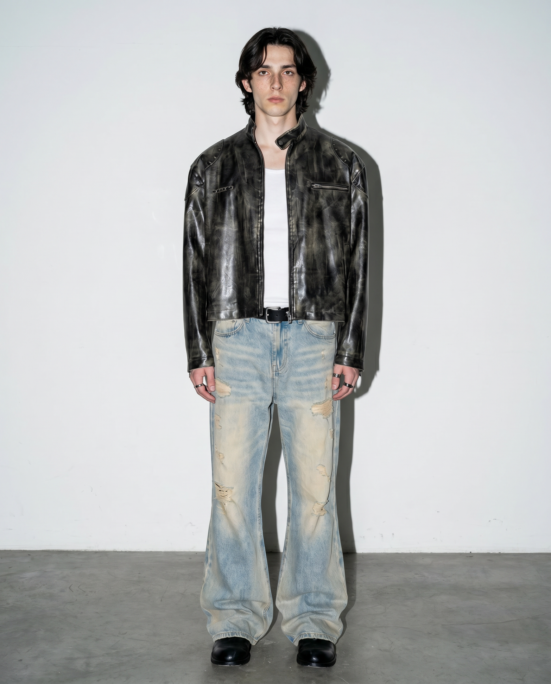 Boxy Faded Faux Leather Moto Jacket-3