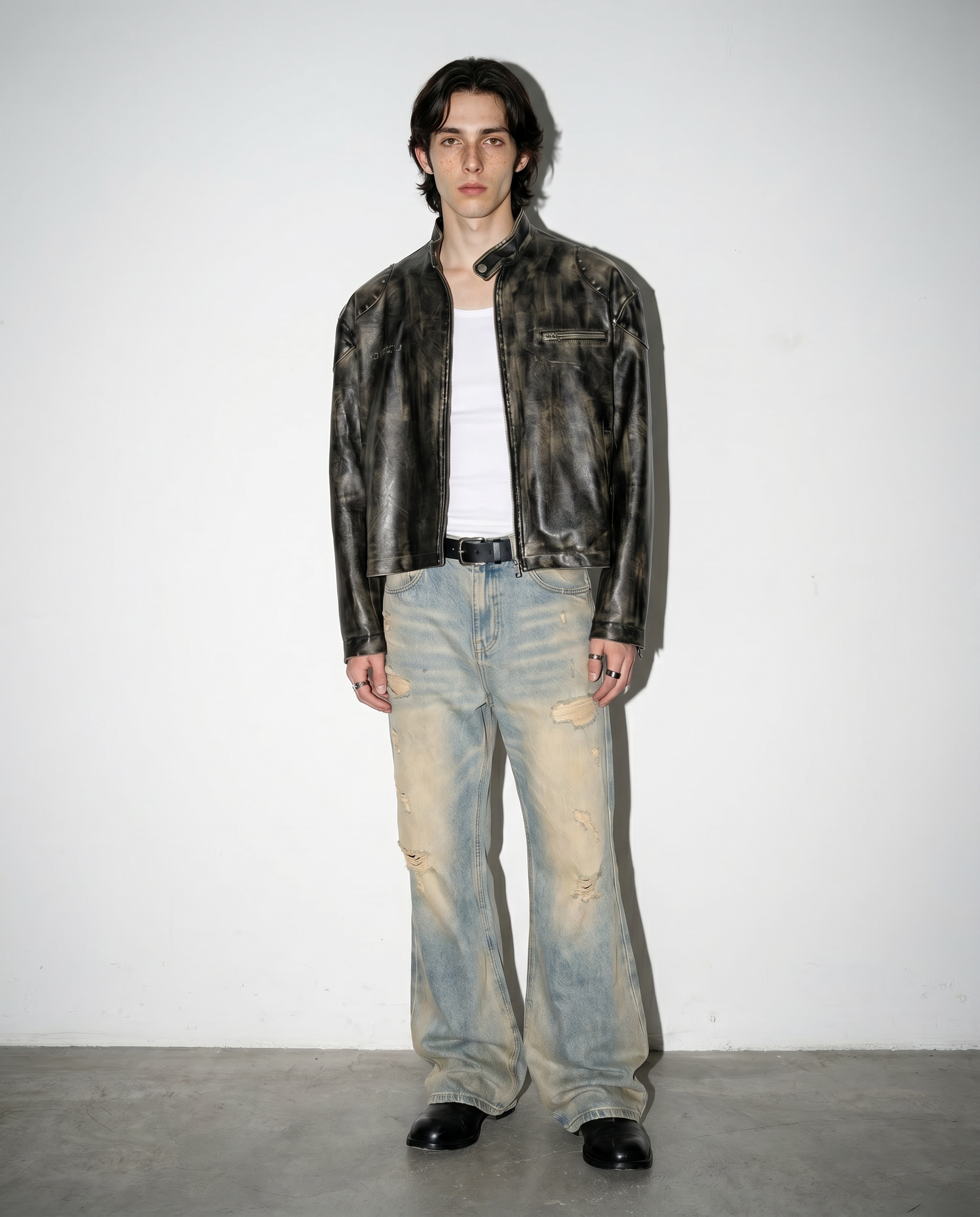 Boxy Faded Faux Leather Moto Jacket-5