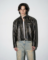 Boxy Faded Faux Leather Moto Jacket