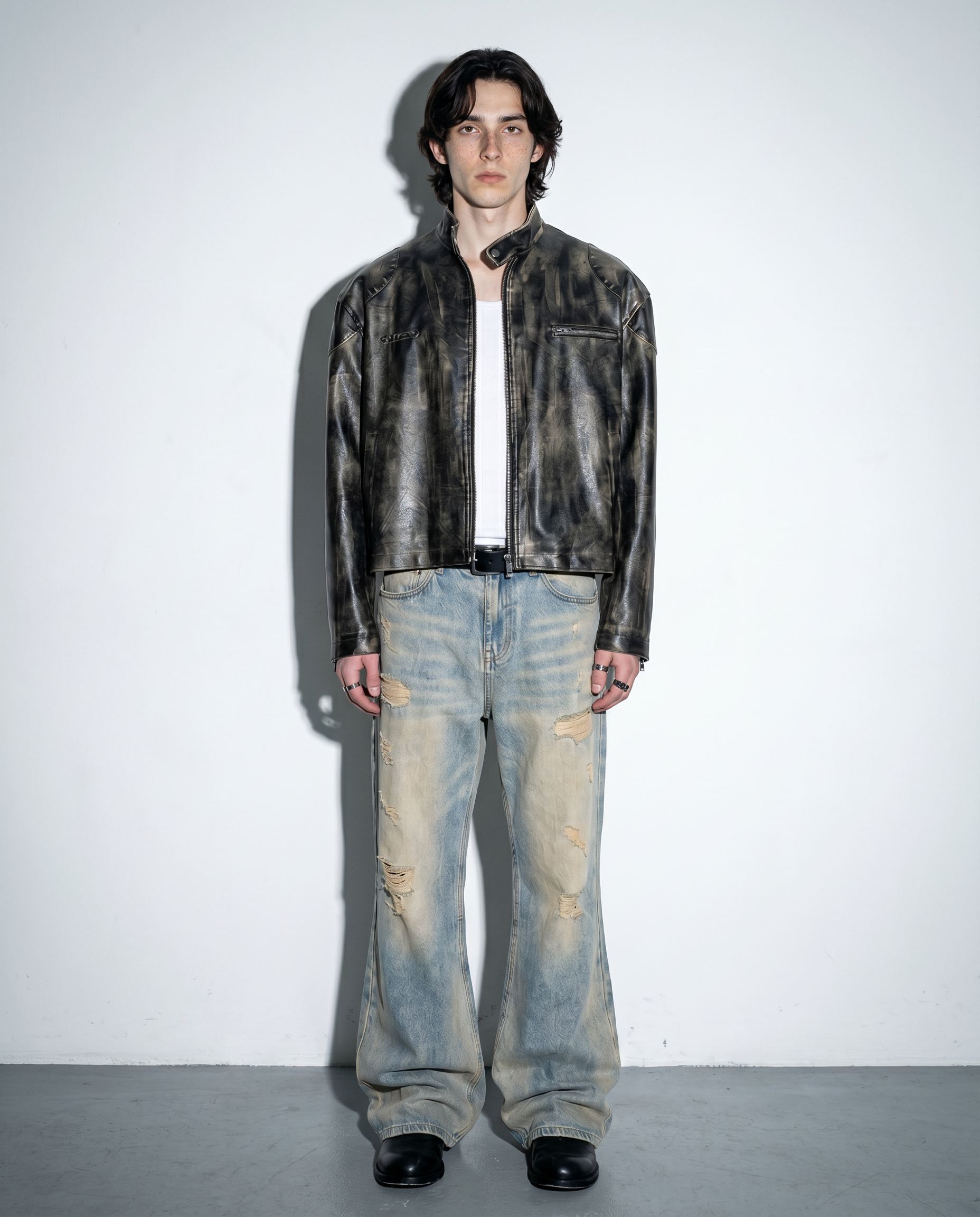 Boxy Faded Faux Leather Moto Jacket-4