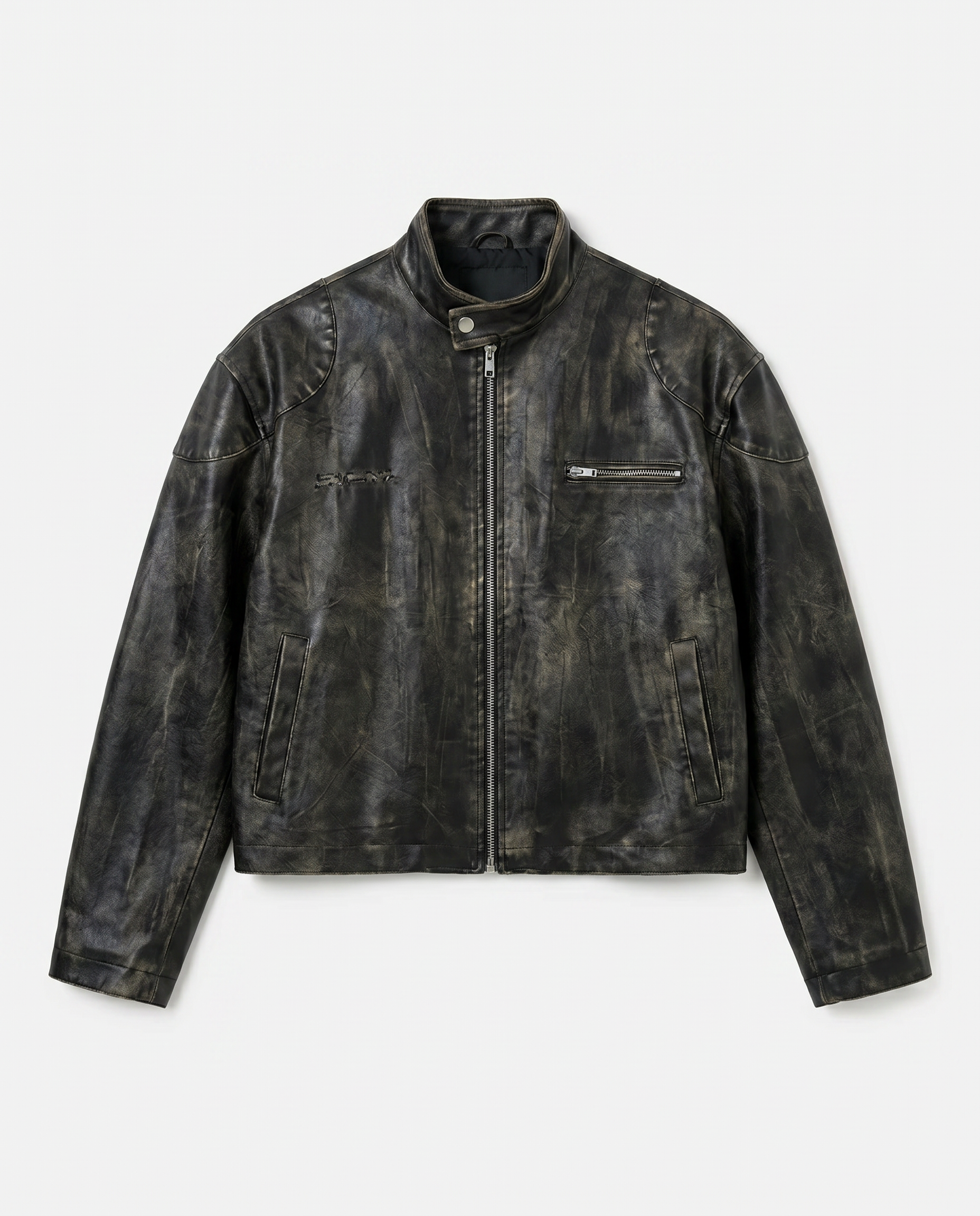 Boxy Faded Faux Leather Moto Jacket-6