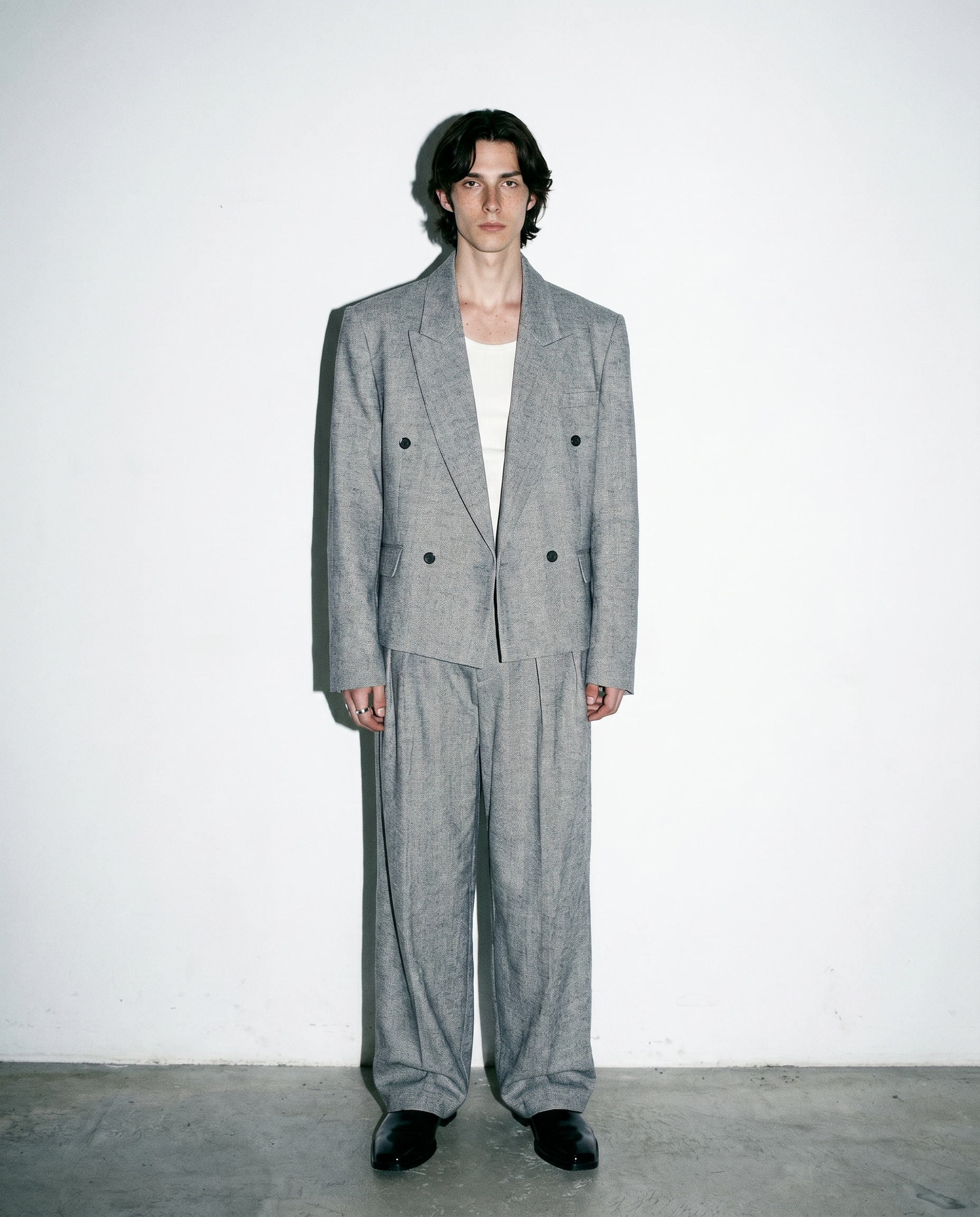 Boxy Low-Lapel Double-Breasted Relaxed Suit Set