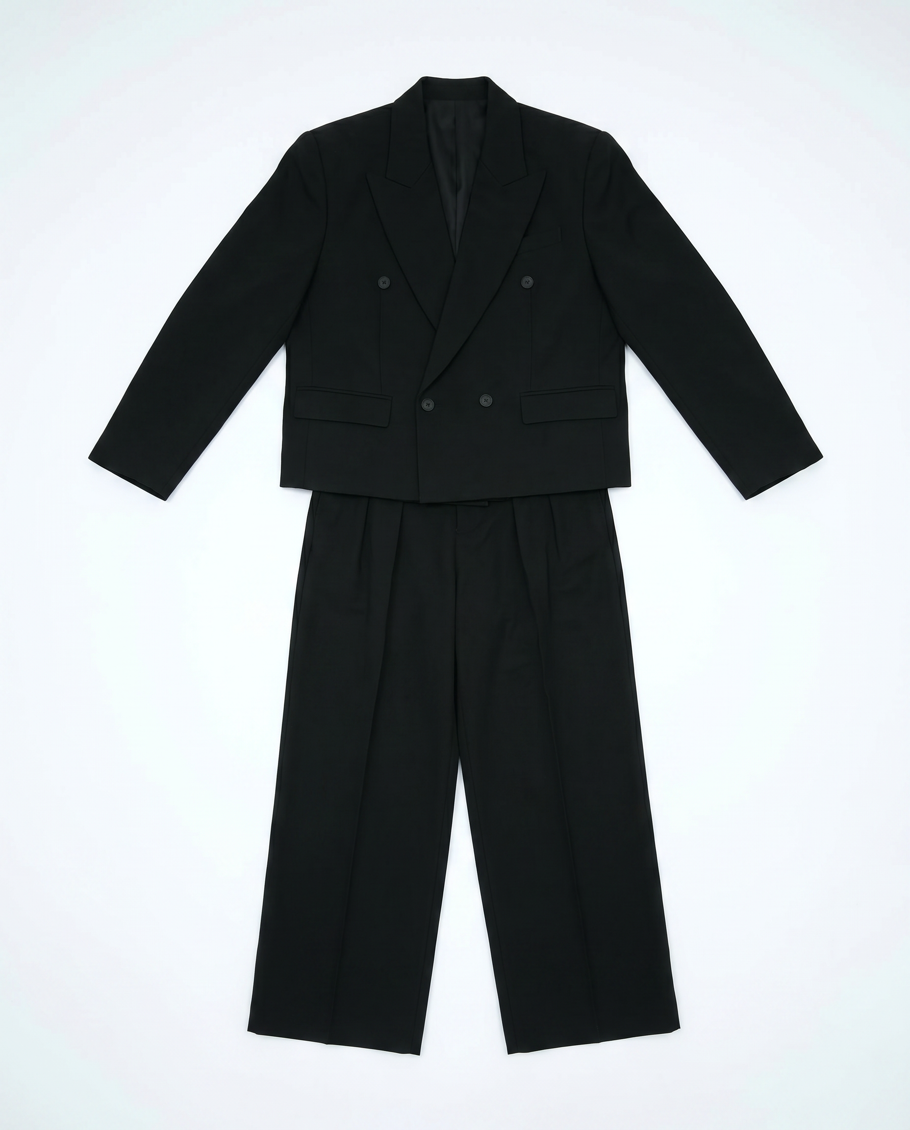 Boxy Low-Lapel Double-Breasted Relaxed Suit Set-13